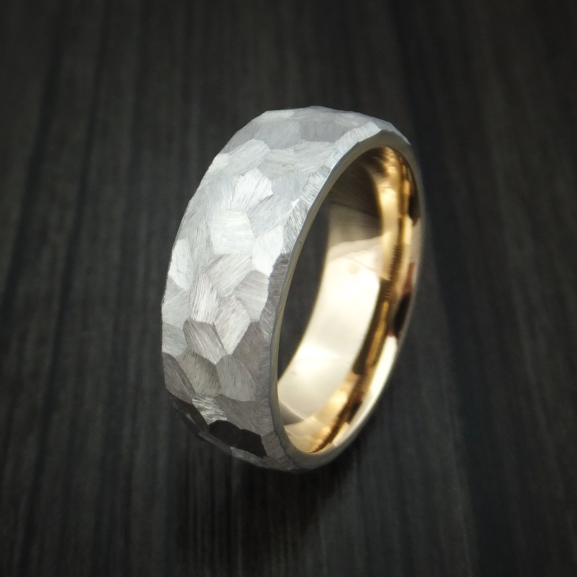 Cobalt Chrome and 14K Yellow Gold Sleeve Men's Ring Rock Hammer Finish Custom Made Band - Image 5
