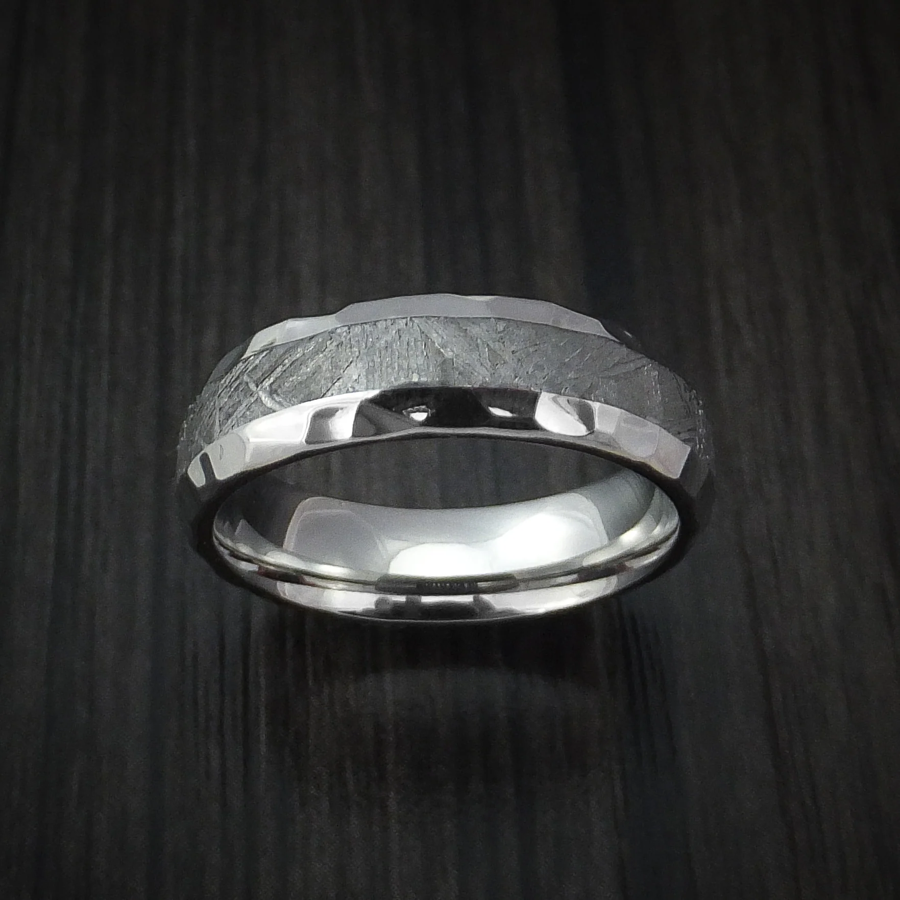 Cobalt Chrome and Gibeon Meteorite Hammered Men's Ring Custom Made - Image 2
