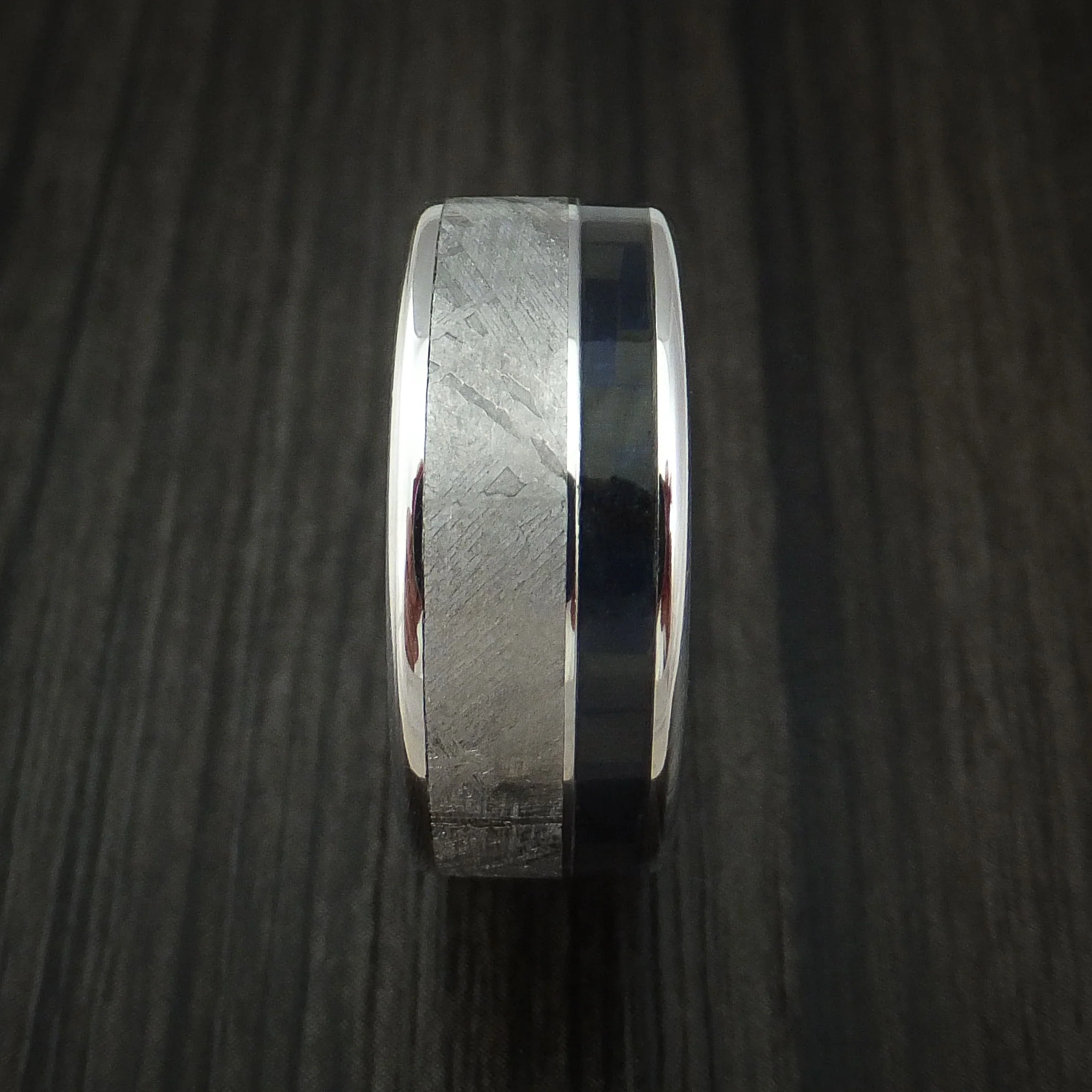 Cobalt Chrome and Gibeon Meteorite Men's Ring with Carbon Fiber Custom Made Band - Image 3