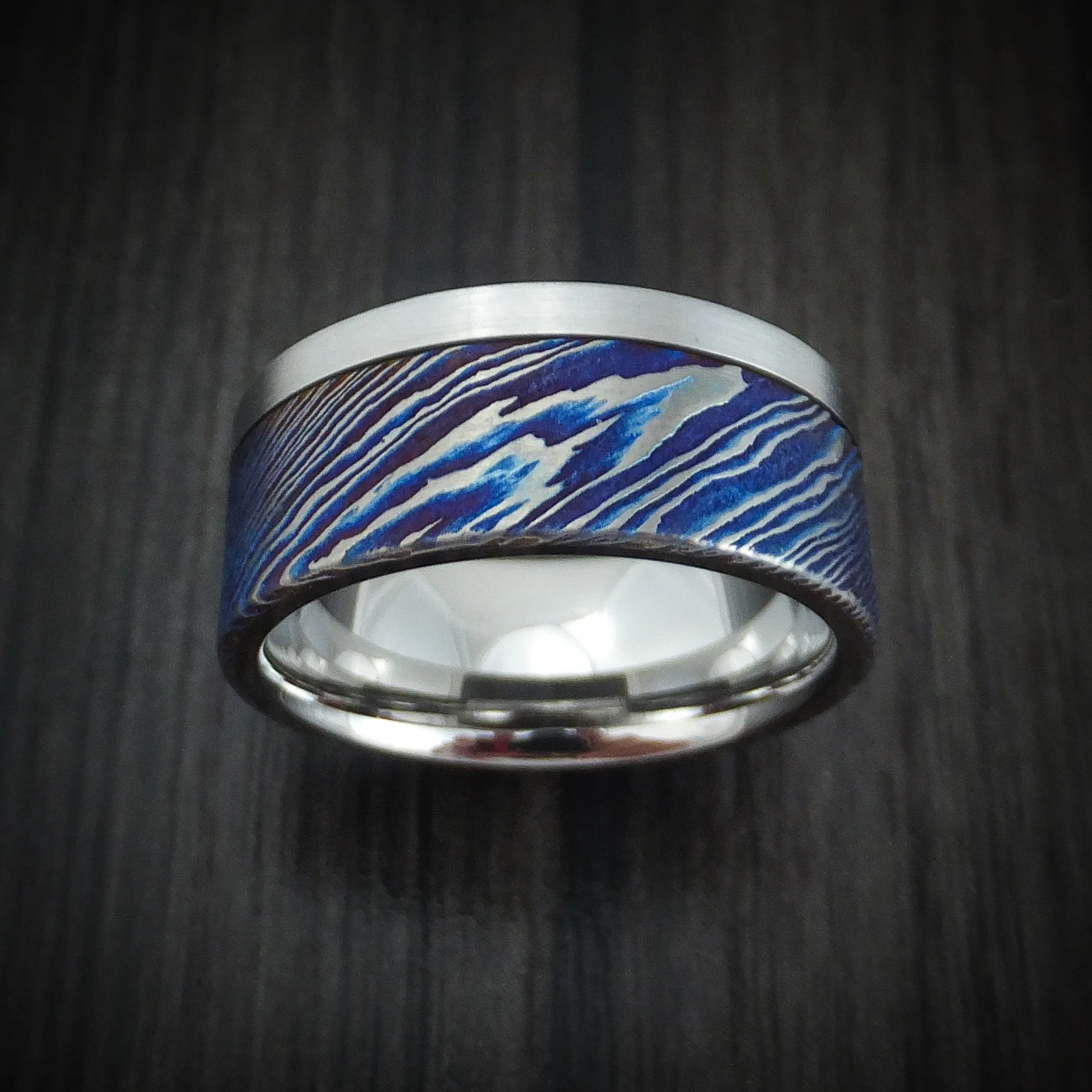 Cobalt Chrome and Kuro-Ti Heat-Treated Titanium Damascus Men's Ring Custom Made Band - Image 2