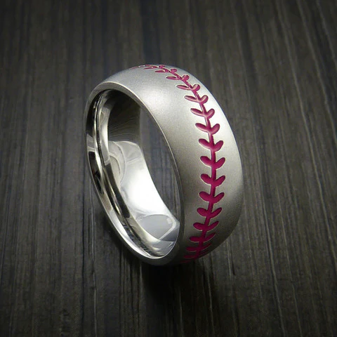 Cobalt Chrome Baseball Men's Ring with Bead Blast Finish - Image 10