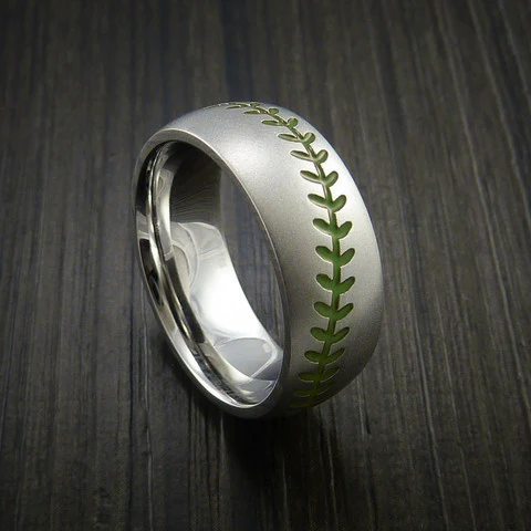 Cobalt Chrome Baseball Men's Ring with Bead Blast Finish - Image 5