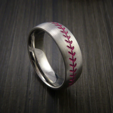 Cobalt Chrome Baseball Men's Ring with Satin Finish - Image 10