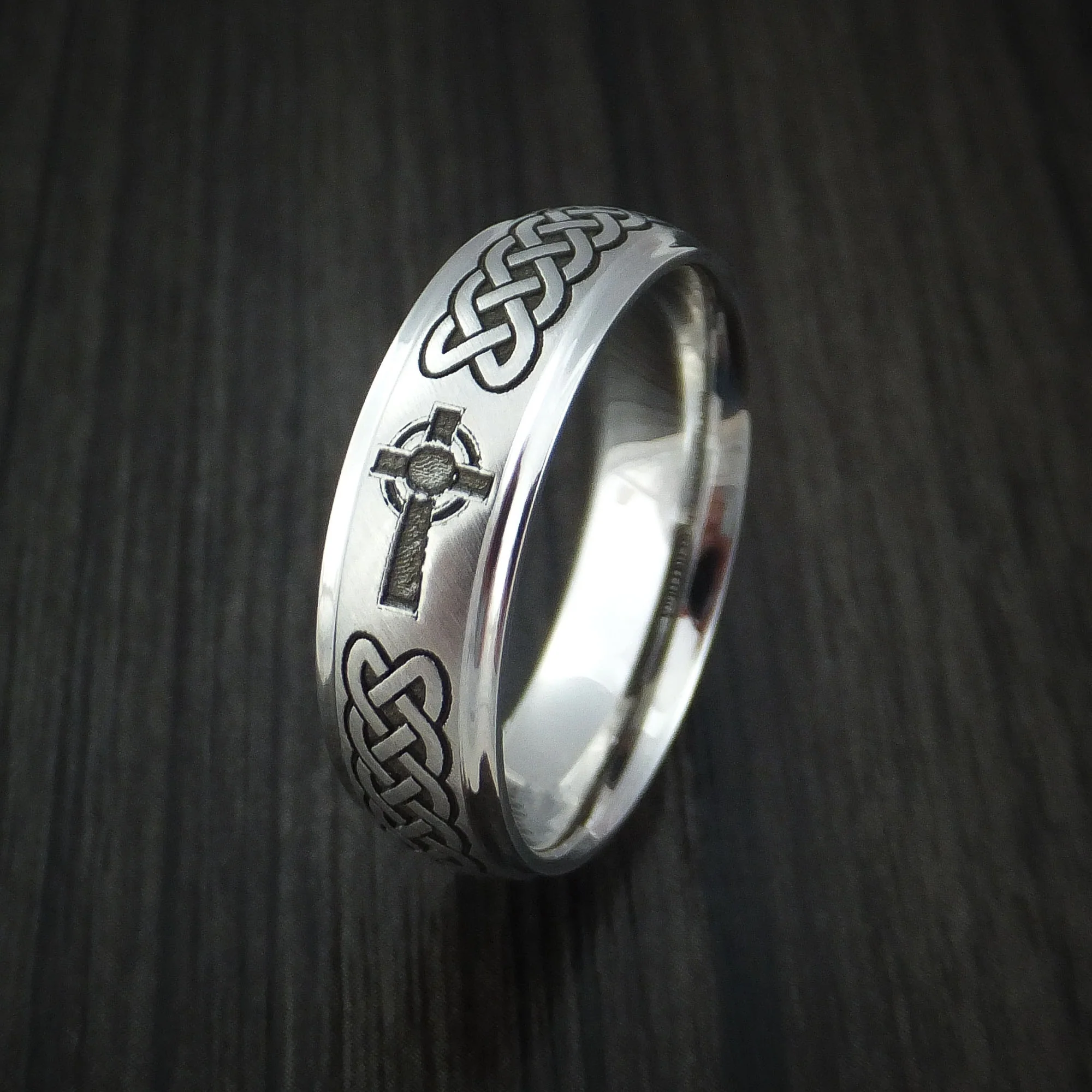 Cobalt Chrome Celtic Band Irish Knot Cross Men's Ring Carved Pattern Design - Image 4