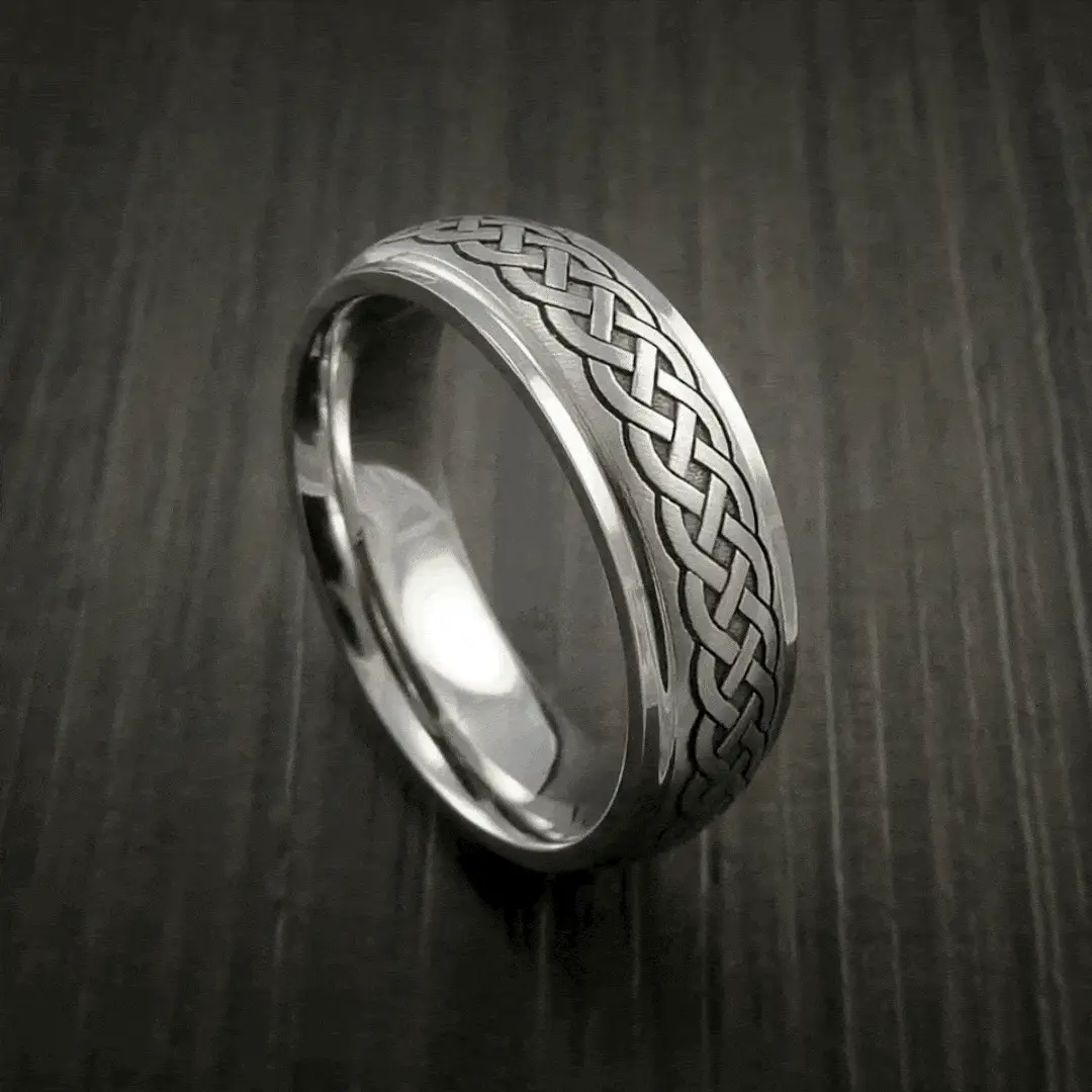 Cobalt Chrome Celtic Band Irish Knot Men's Ring Carved Pattern Design - Image 5