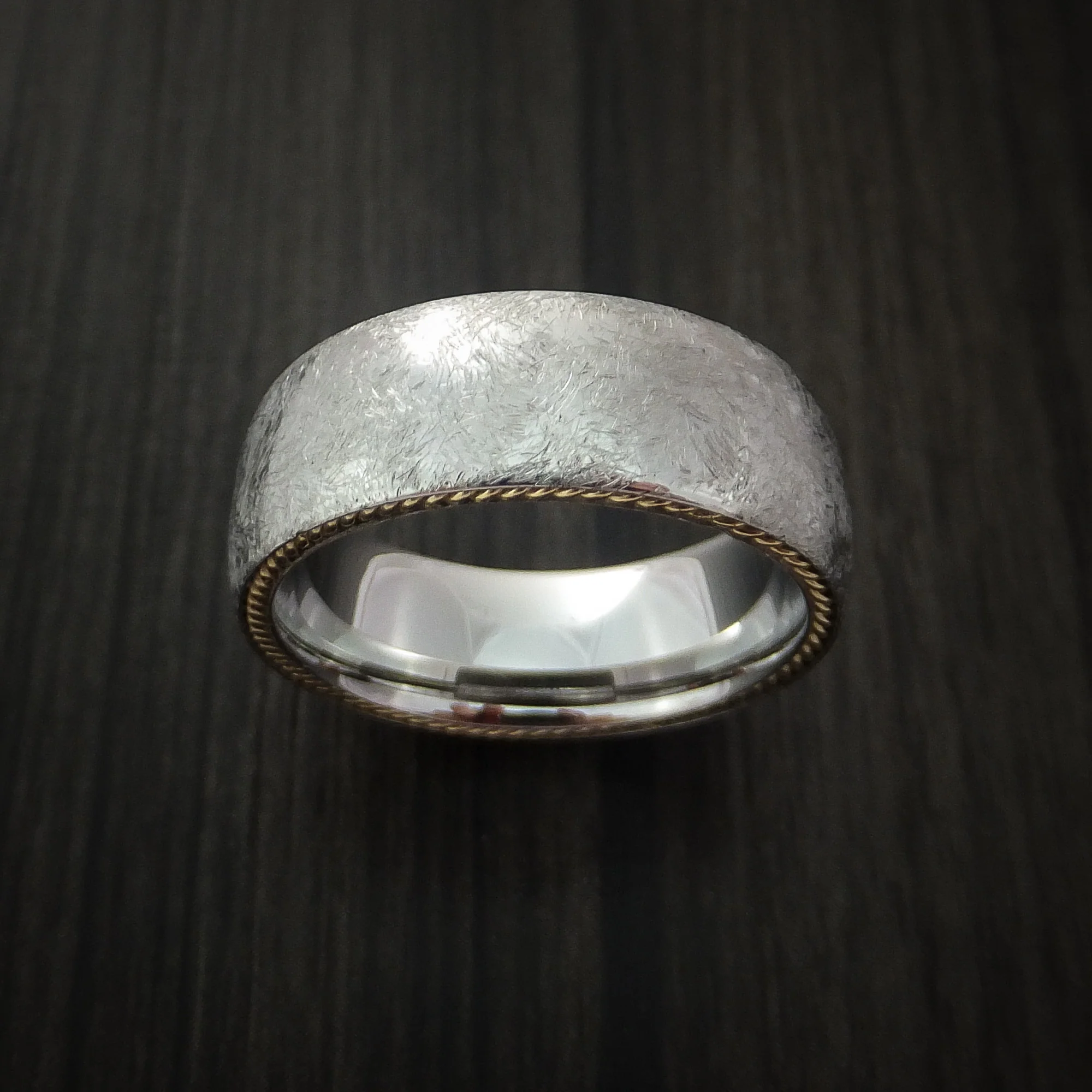 Cobalt Chrome Distressed Finish Men's Band with Yellow Gold Side Braid Custom Made - Image 2