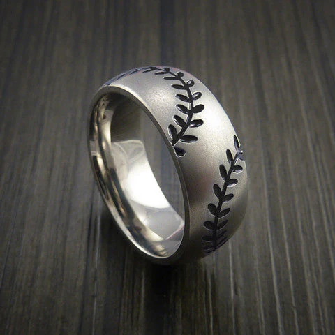 Cobalt Chrome Double Stitch Baseball Ring with Bead Blast Finish - Image 2