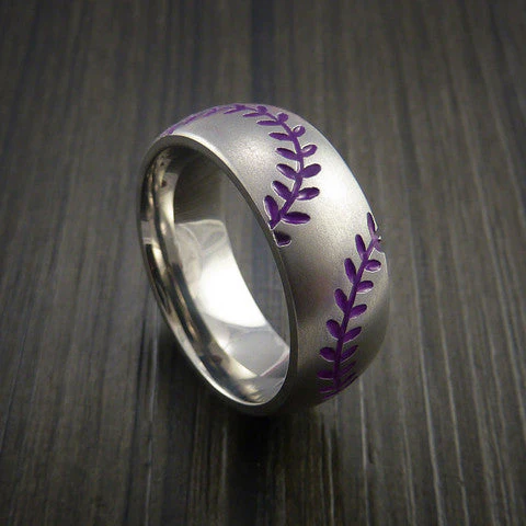 Cobalt Chrome Double Stitch Baseball Ring with Bead Blast Finish - Image 3