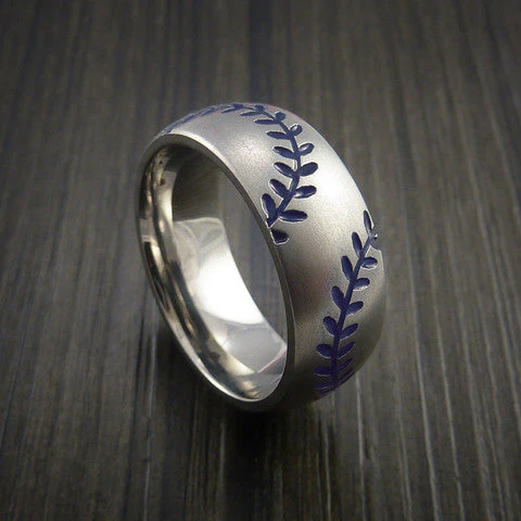 Cobalt Chrome Double Stitch Baseball Ring with Bead Blast Finish - Image 4