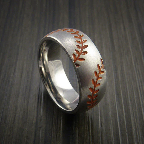 Cobalt Chrome Double Stitch Baseball Ring with Bead Blast Finish - Image 6