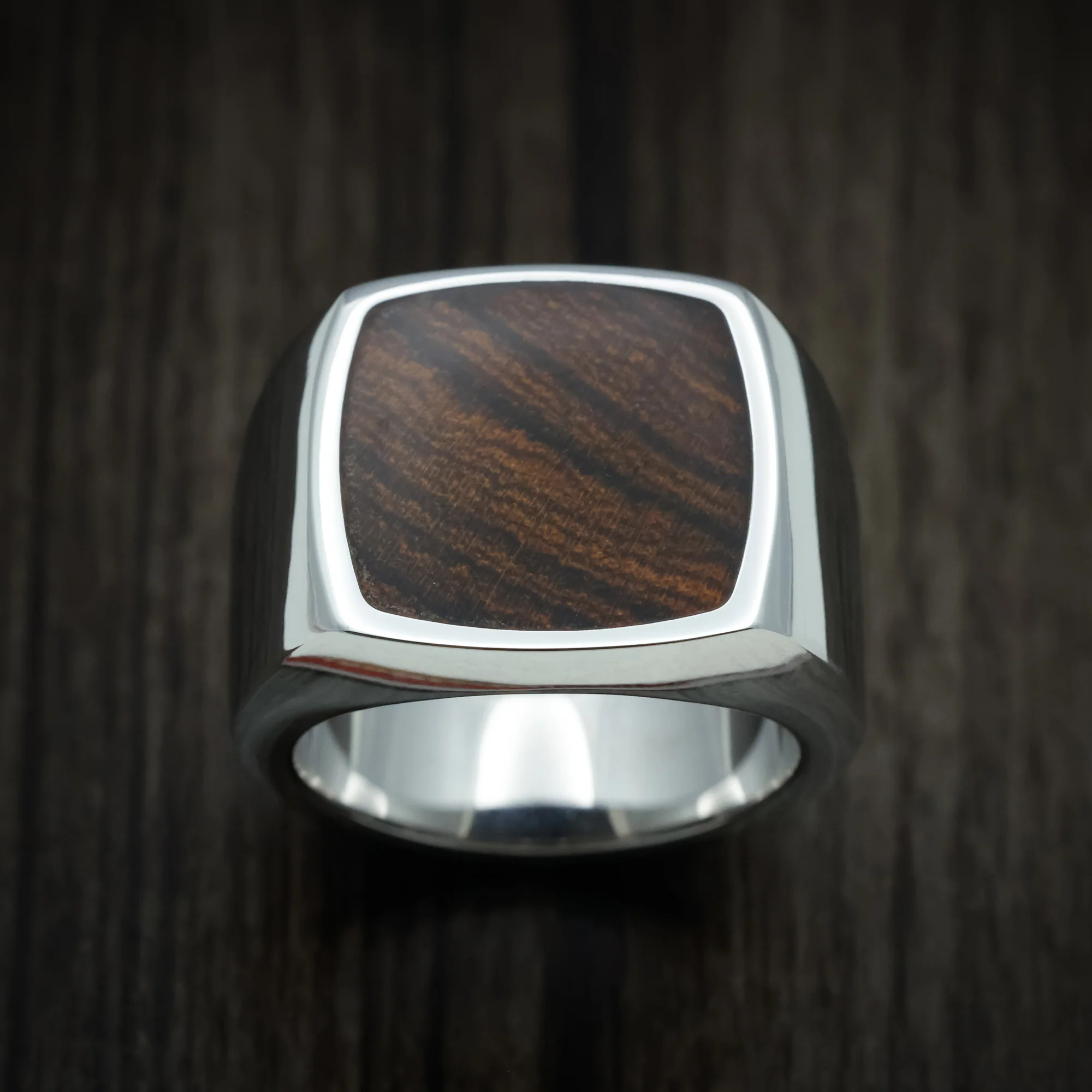 Cobalt Chrome Large Signet Ring with Cocobolo Wood Inlay - Image 2