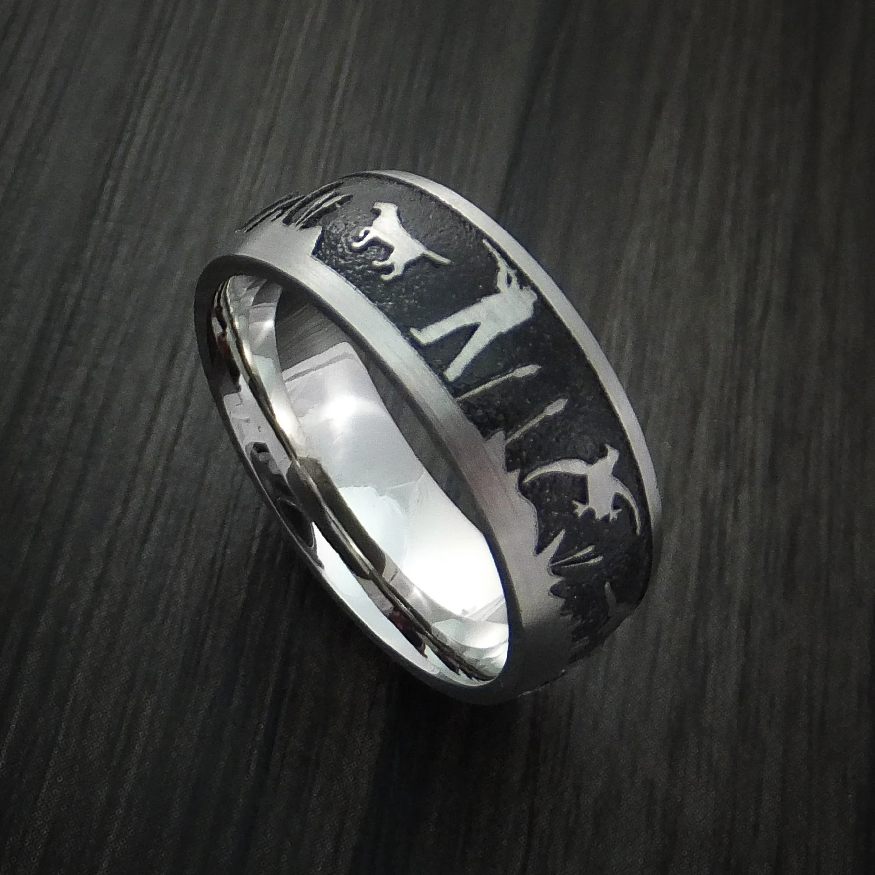 Cobalt Chrome Men's Ring with Duck Hunter Pattern Hunters Band Custom Made