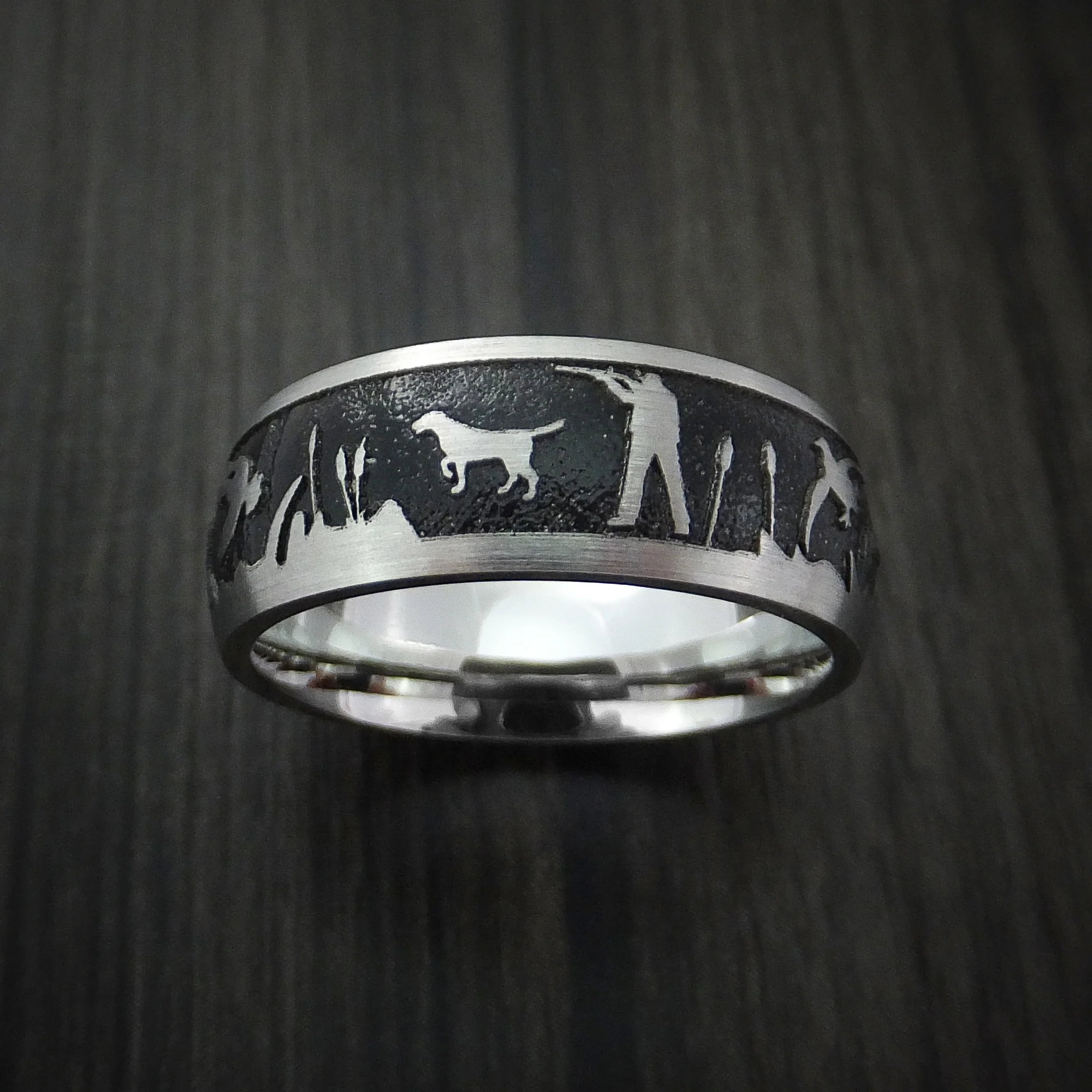 Cobalt Chrome Men's Ring with Duck Hunter Pattern Hunters Band Custom Made - Image 2