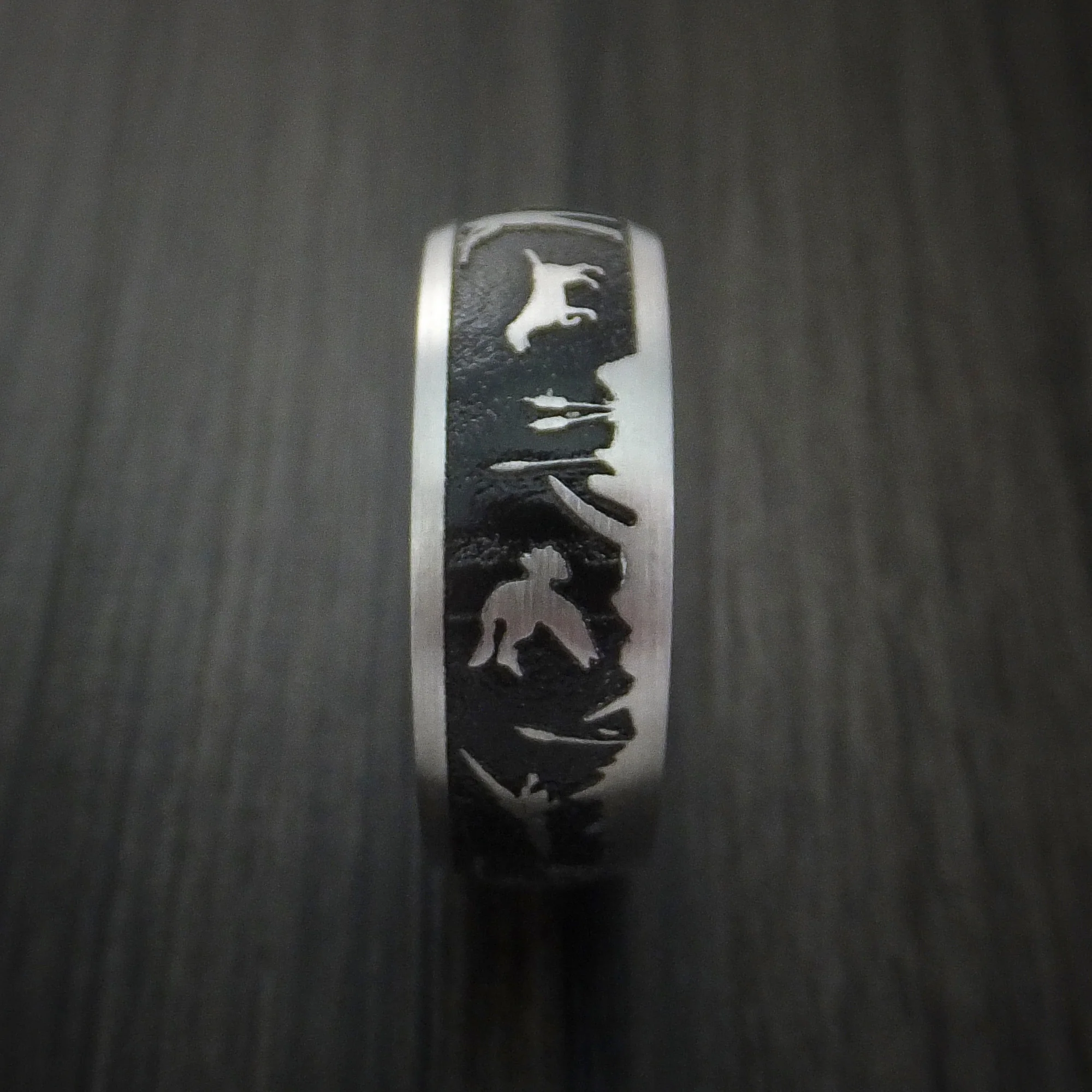 Cobalt Chrome Men's Ring with Duck Hunter Pattern Hunters Band Custom Made - Image 3