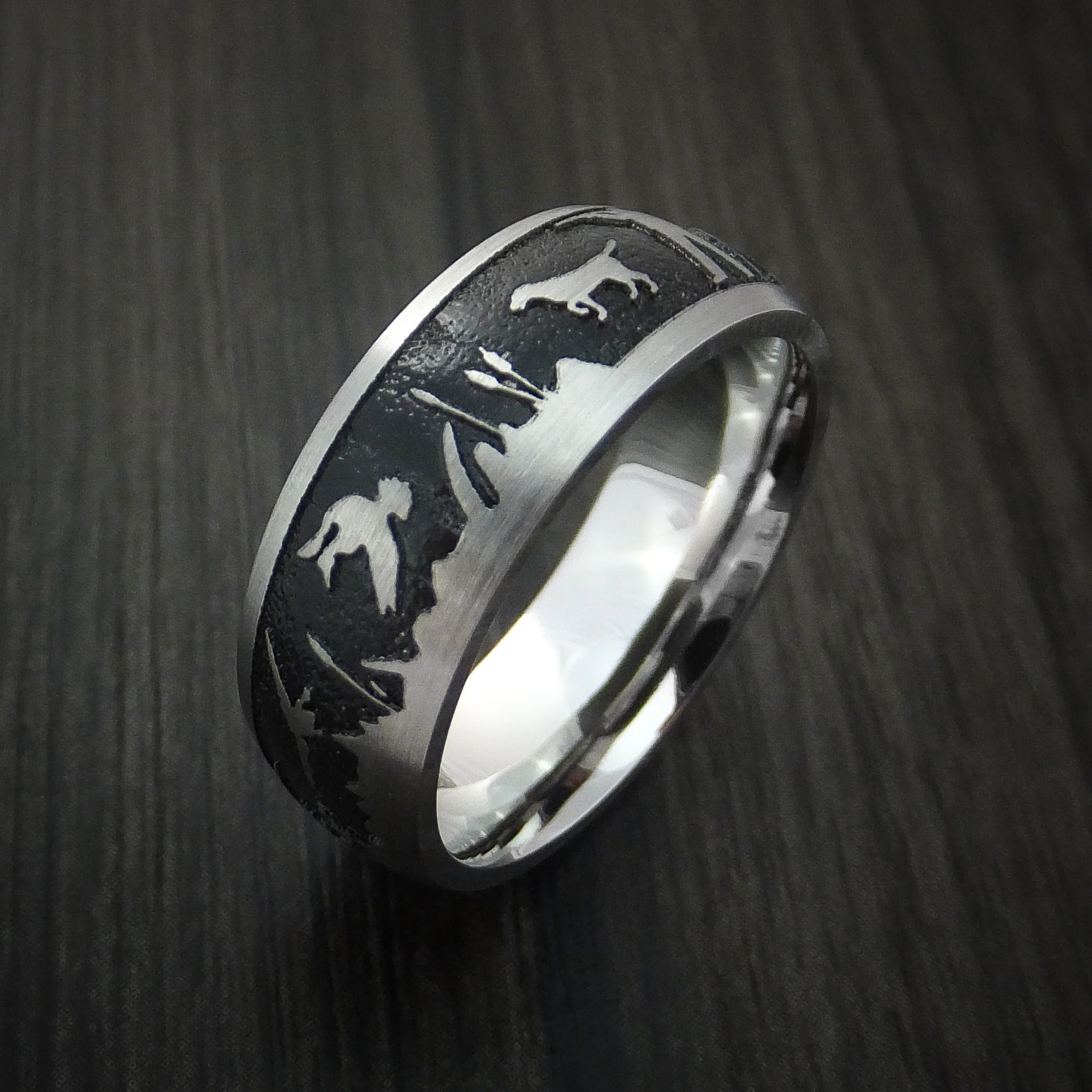 Cobalt Chrome Men's Ring with Duck Hunter Pattern Hunters Band Custom Made - Image 4