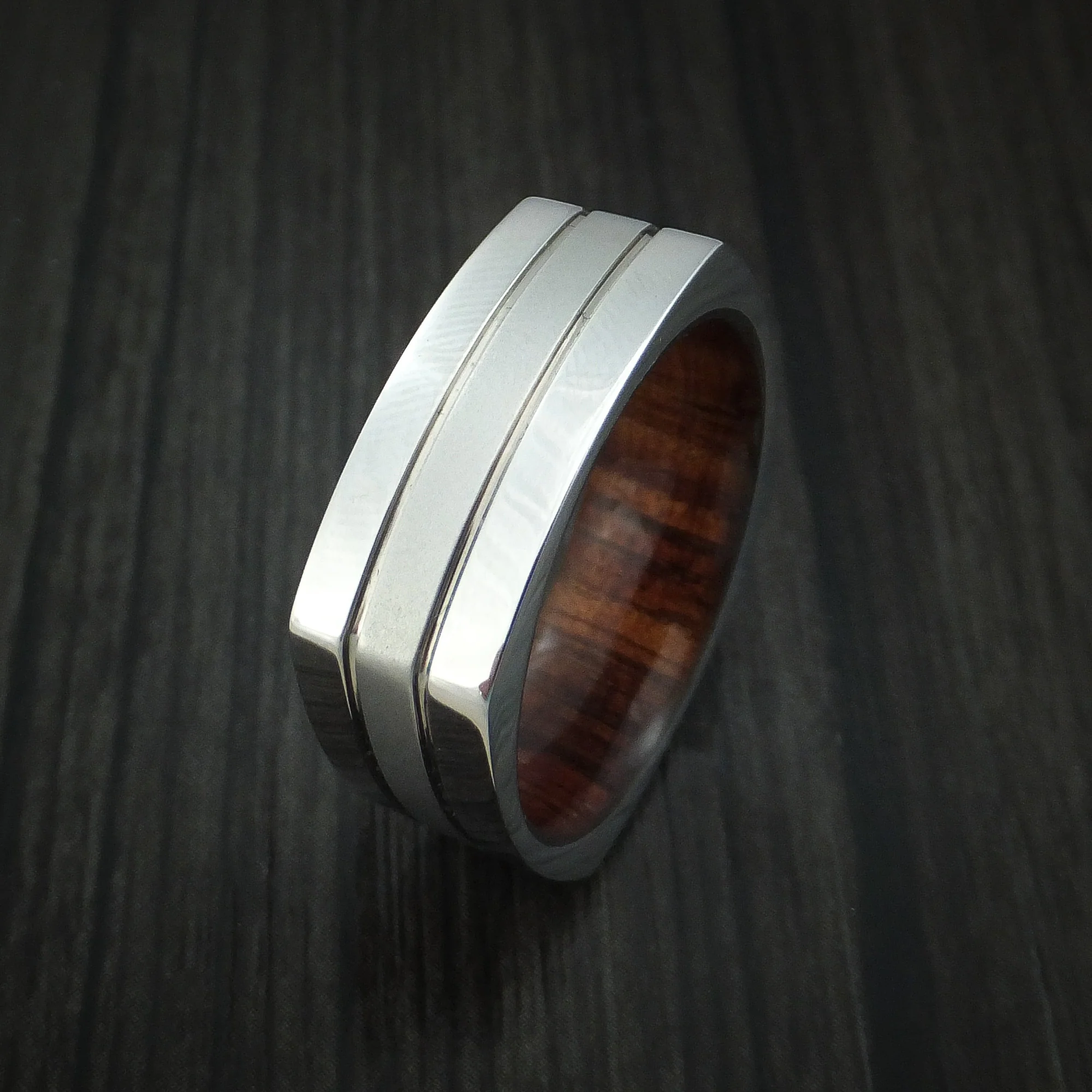 Cobalt Chrome Square Men's Ring with Koa Wood Sleeve Custom Made Band - Image 4