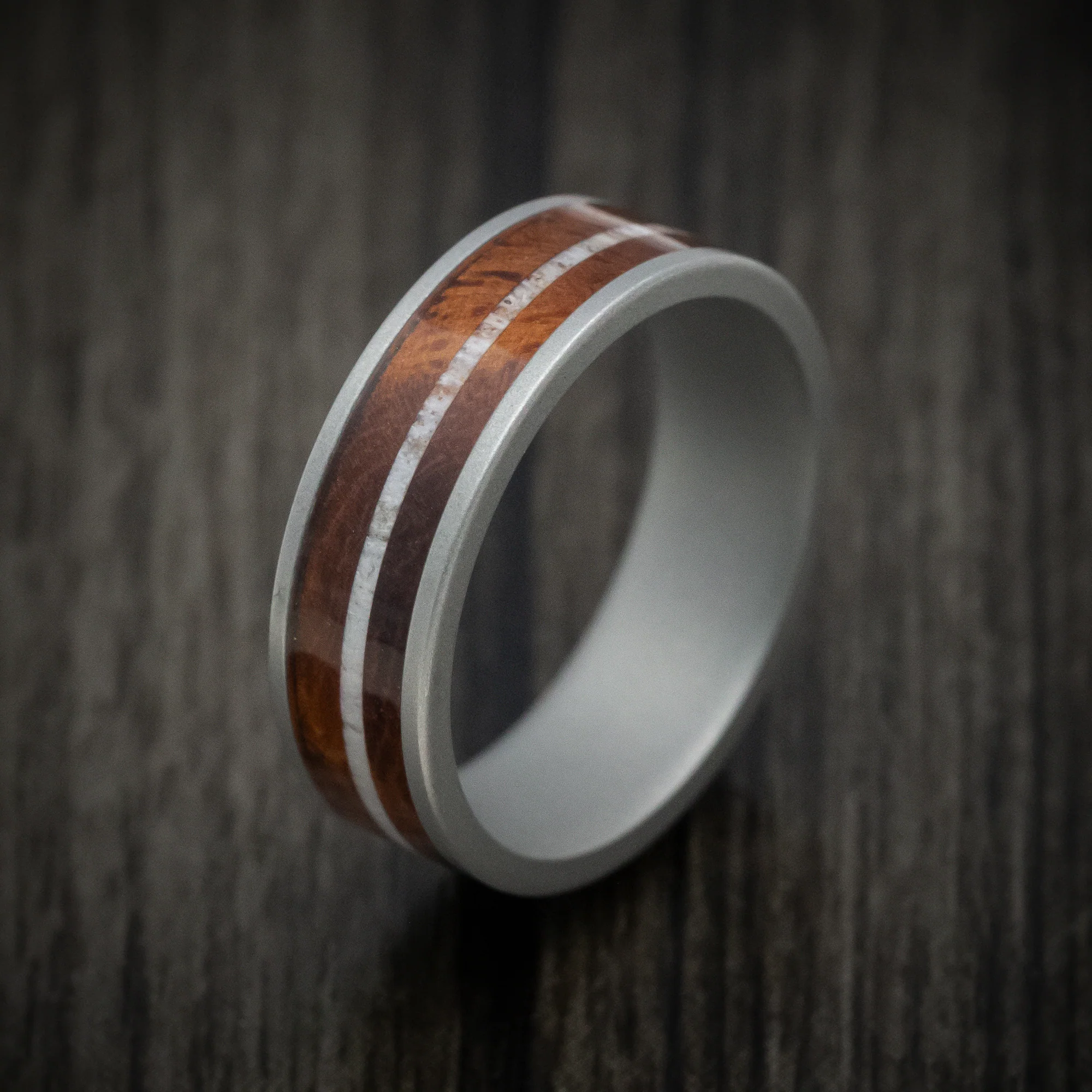 Cobalt Chrome Men's Ring with Wood and Antler Inlays - Image 3