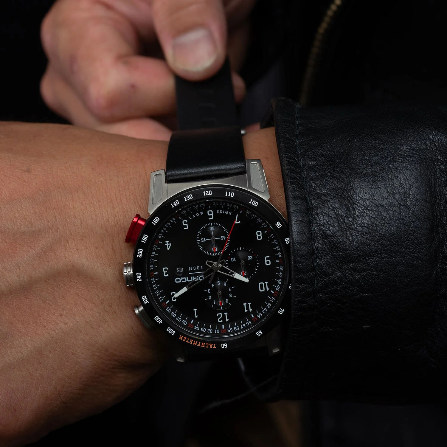 CR-01 - CHRONO WATCH WITH ITALIAN LEATHER STRAP - JET BLACK - Image 10