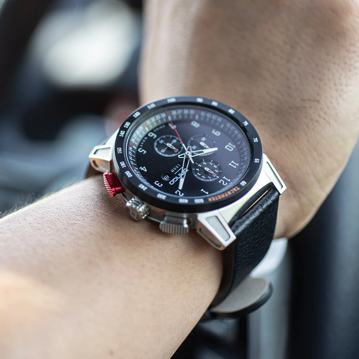 CR-01 - CHRONO WATCH WITH ITALIAN LEATHER STRAP - JET BLACK - Image 13