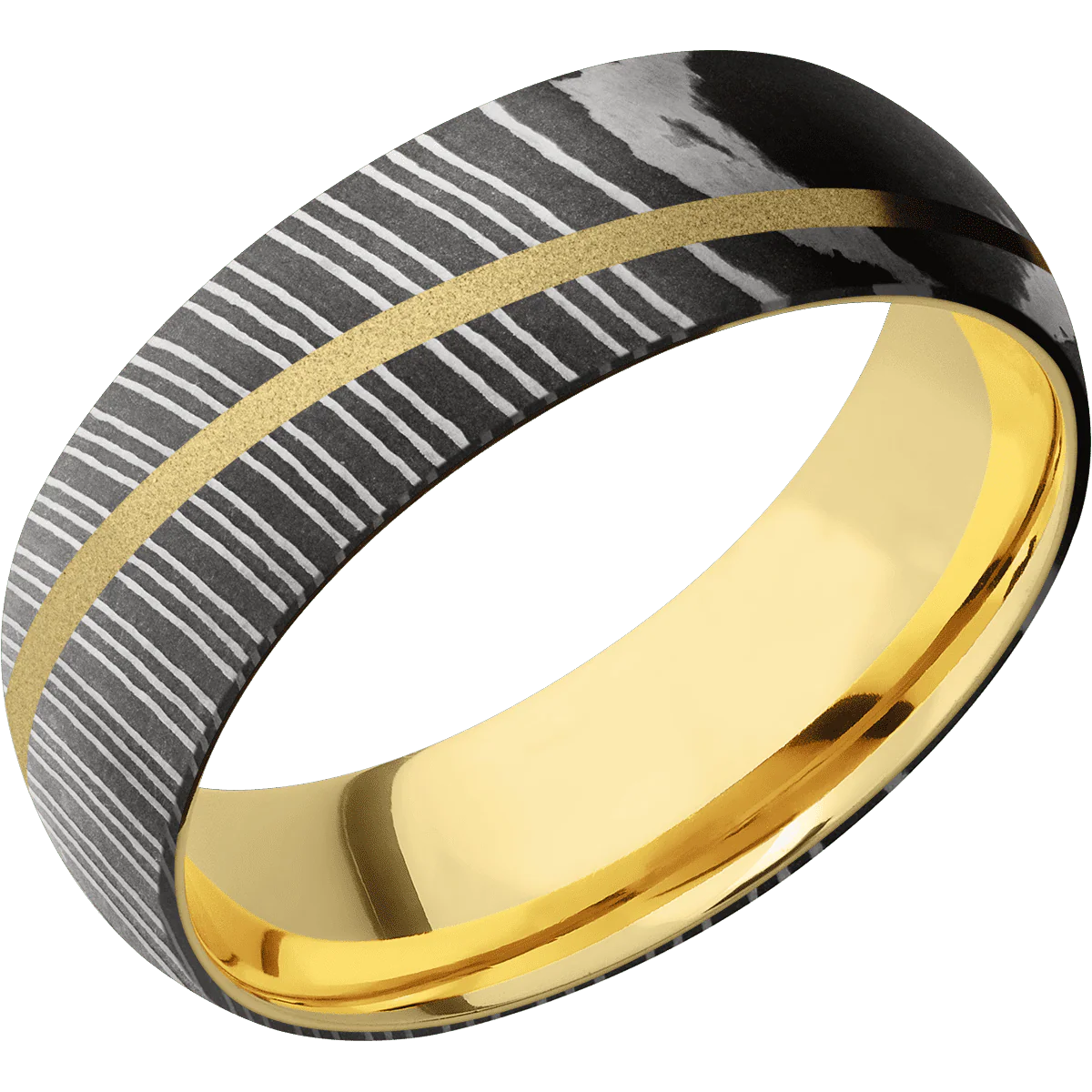 Damascus + Acid Finish + 18K Yellow Gold - Image 2