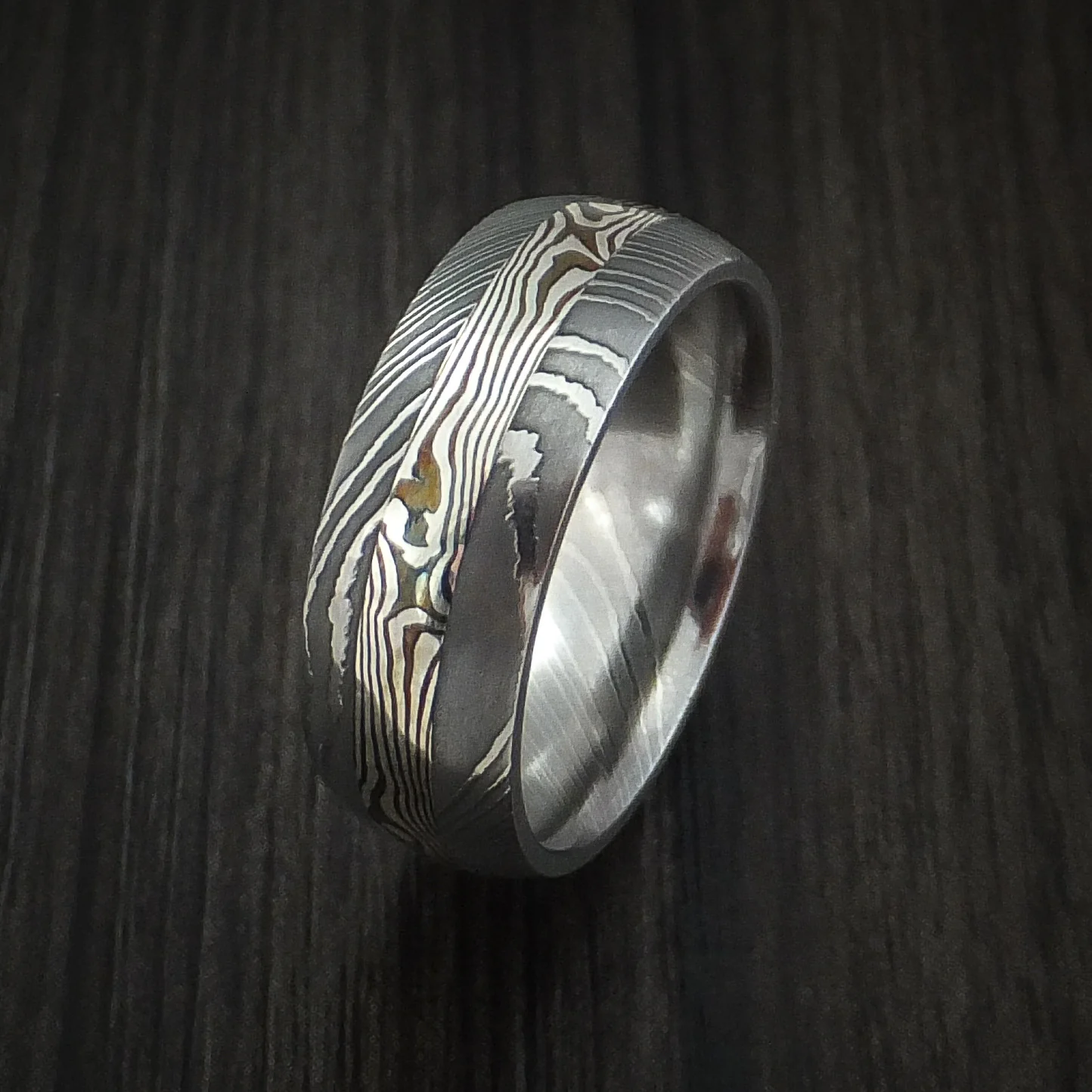 Damascus and Silver Mokume Gane Men's Ring Custom Made - Image 4