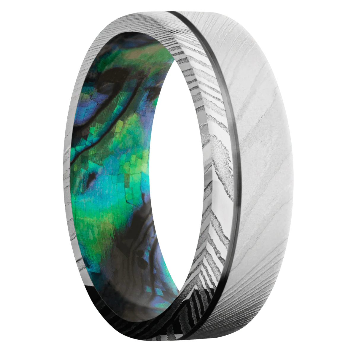 Damascus + Bead , Polish Finish + Abalone