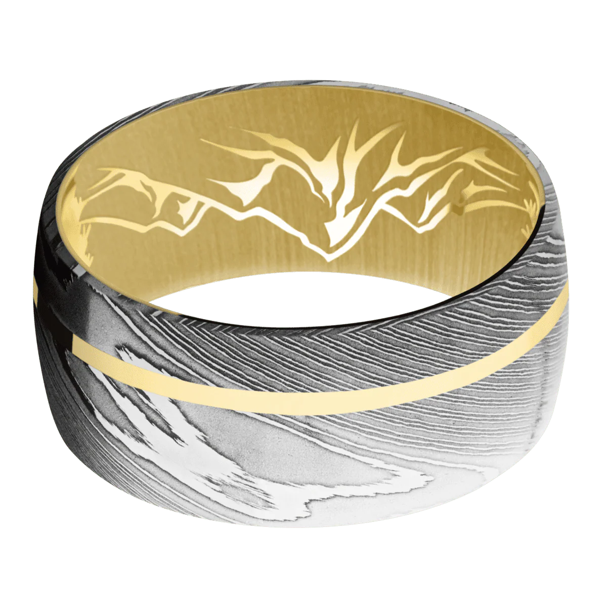 Damascus + Polish Finish + 18K Yellow Gold - Image 3