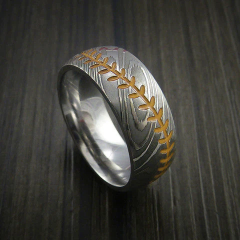 Damascus Steel Baseball Ring with Dull Polish Finish - Image 5