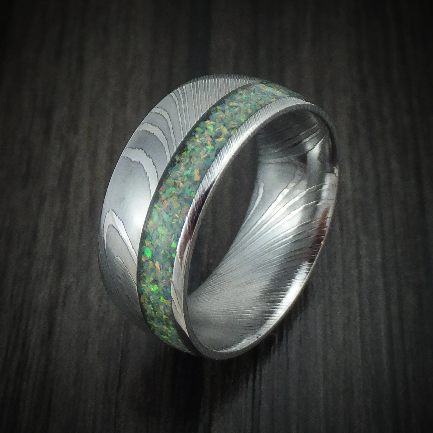 Damascus Steel Opal Men's Ring Custom Made Band - Image 4