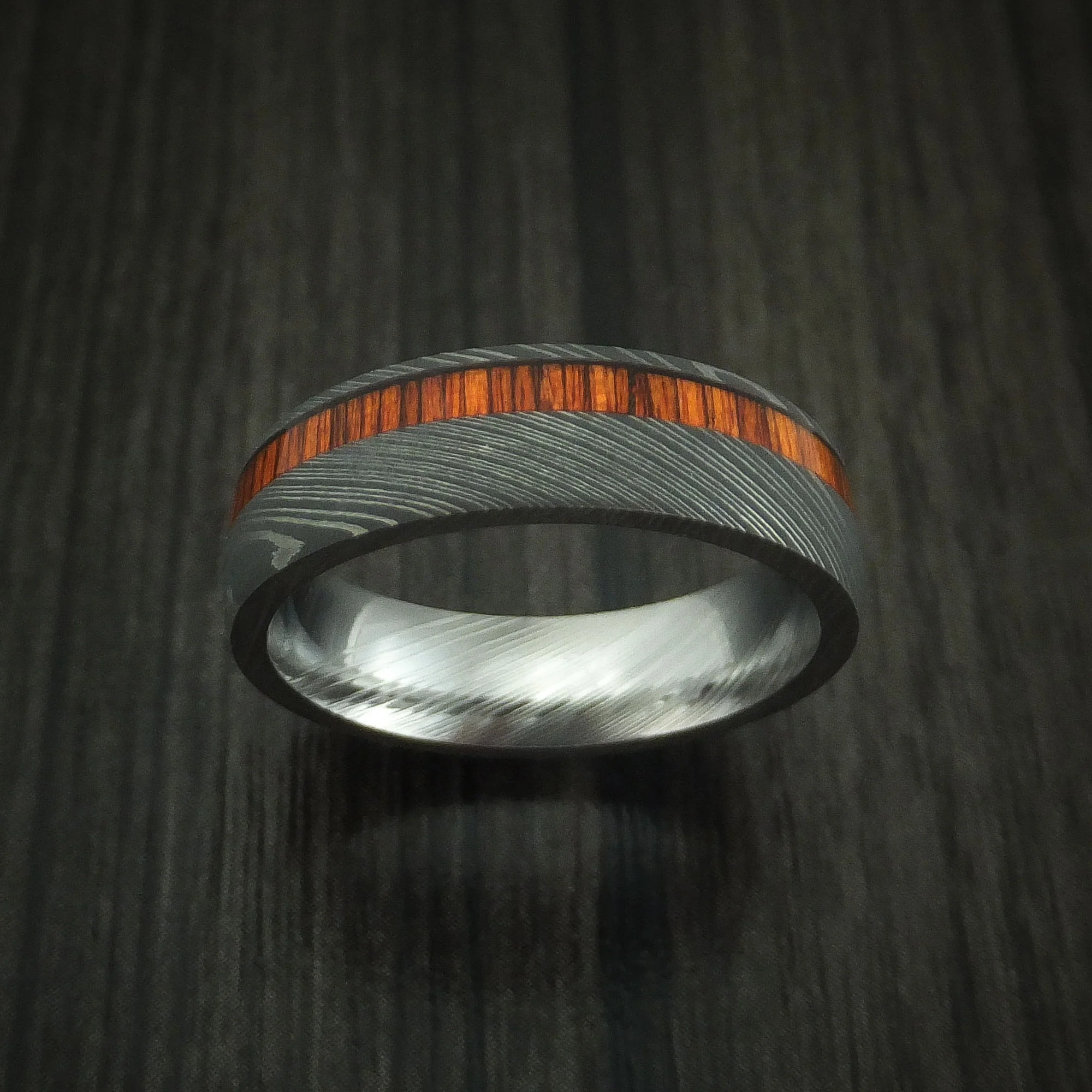 Damascus Steel Men's Ring Inlaid With Cocobolo Custom Made Band - Image 2