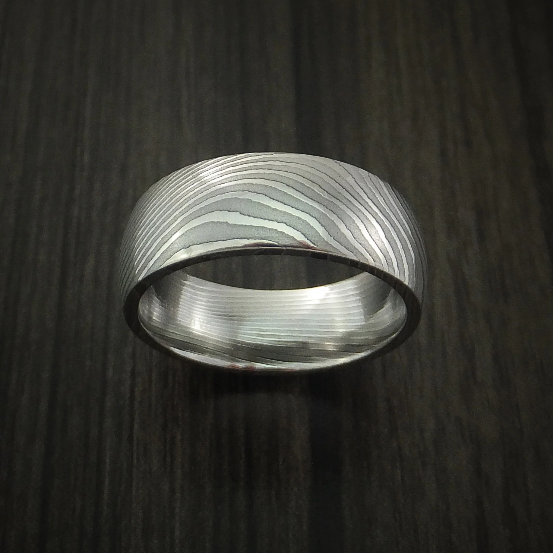 Flat Twist Damascus Steel Men's Ring Stripe Pattern Wedding Band - Image 2