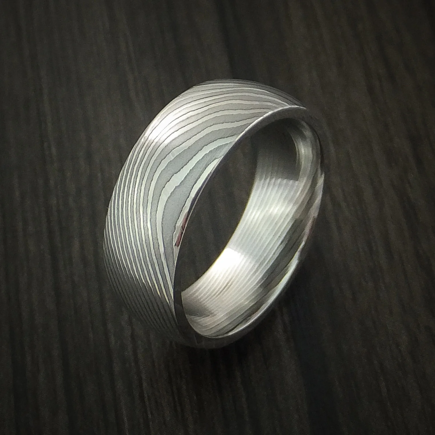 Flat Twist Damascus Steel Men's Ring Stripe Pattern Wedding Band - Image 4