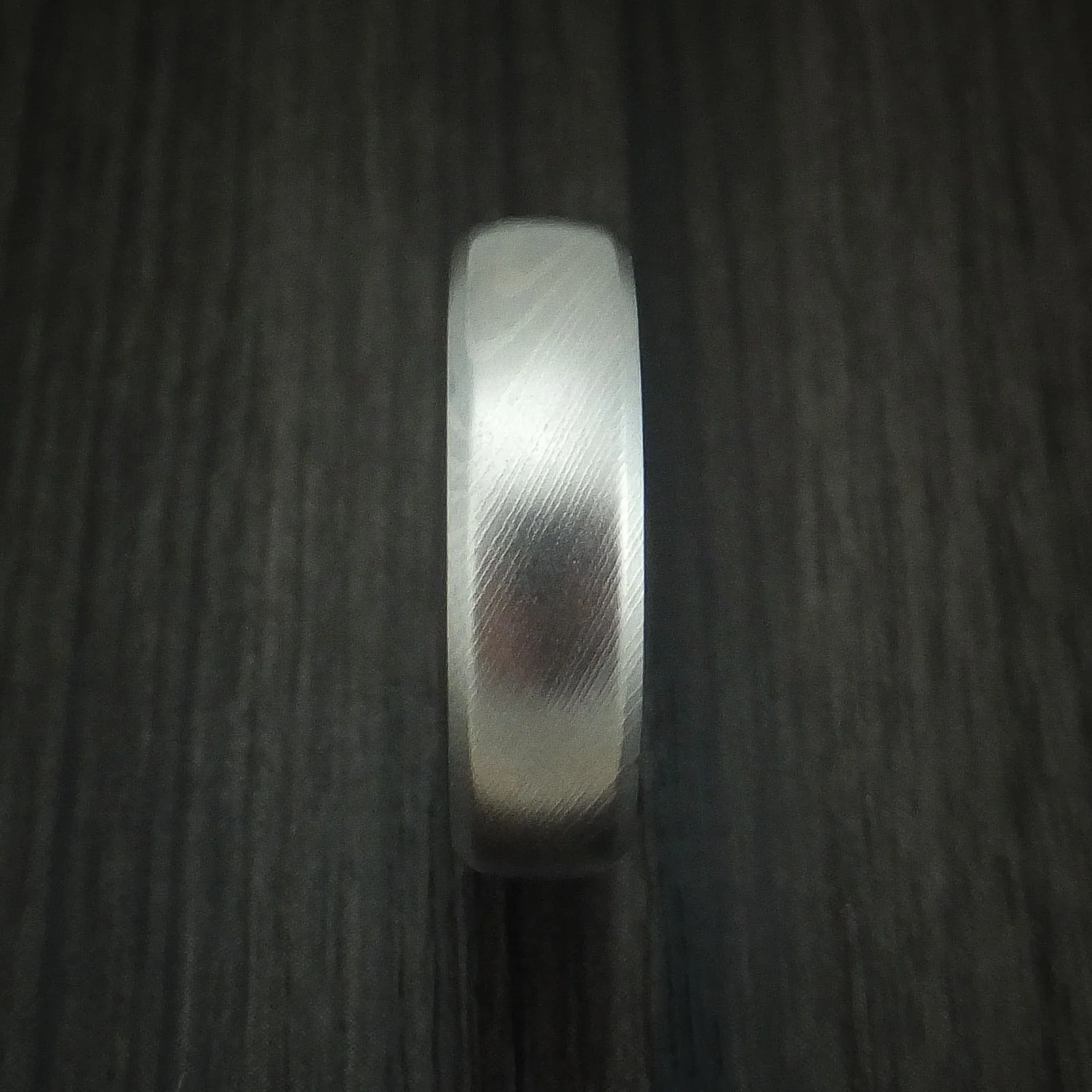 Damascus Steel Men's Ring with Blueberry Wood Interior Sleeve Custom Made - Image 3