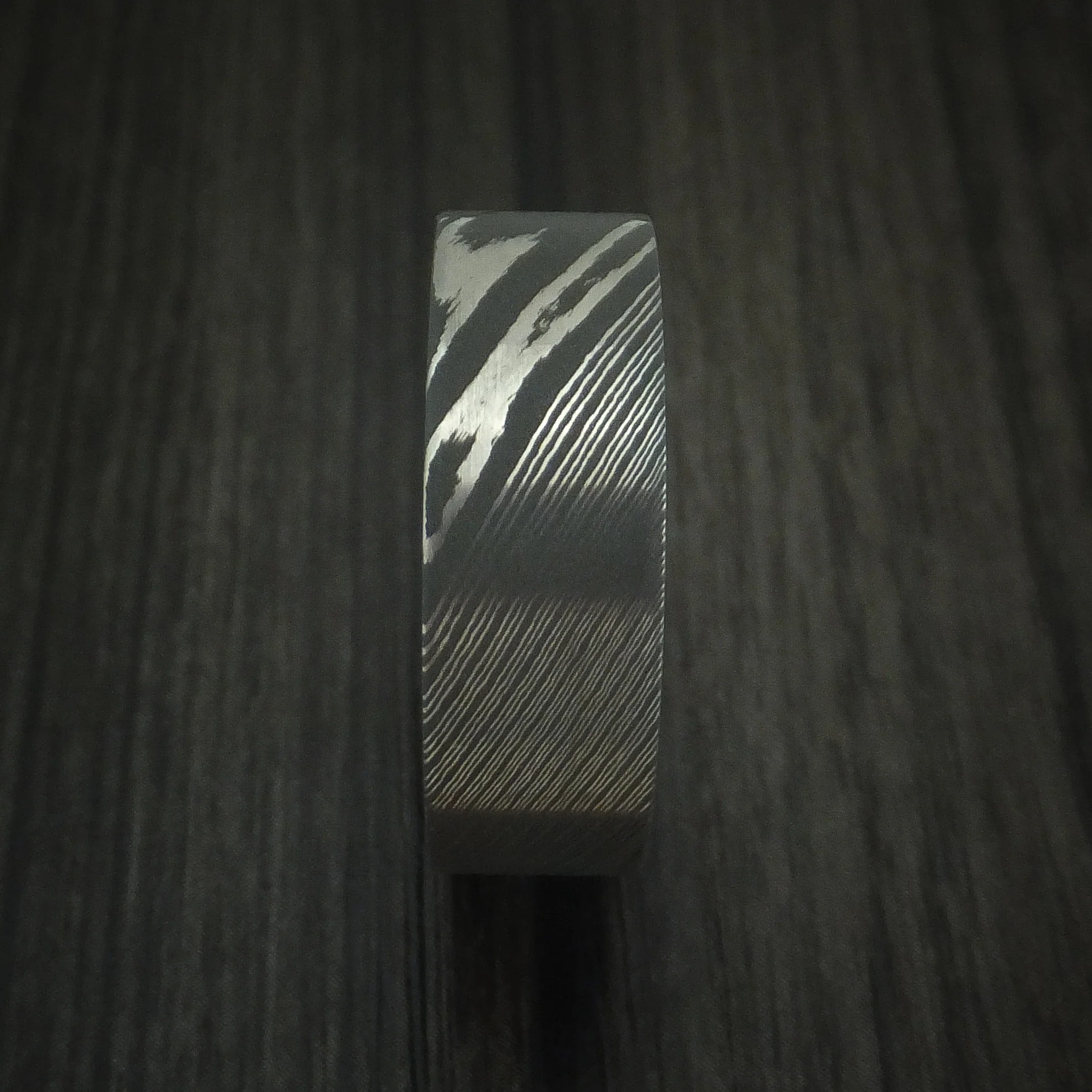 Damascus Steel Men's Ring with Hardwood Interior Sleeve Custom Made - Image 3