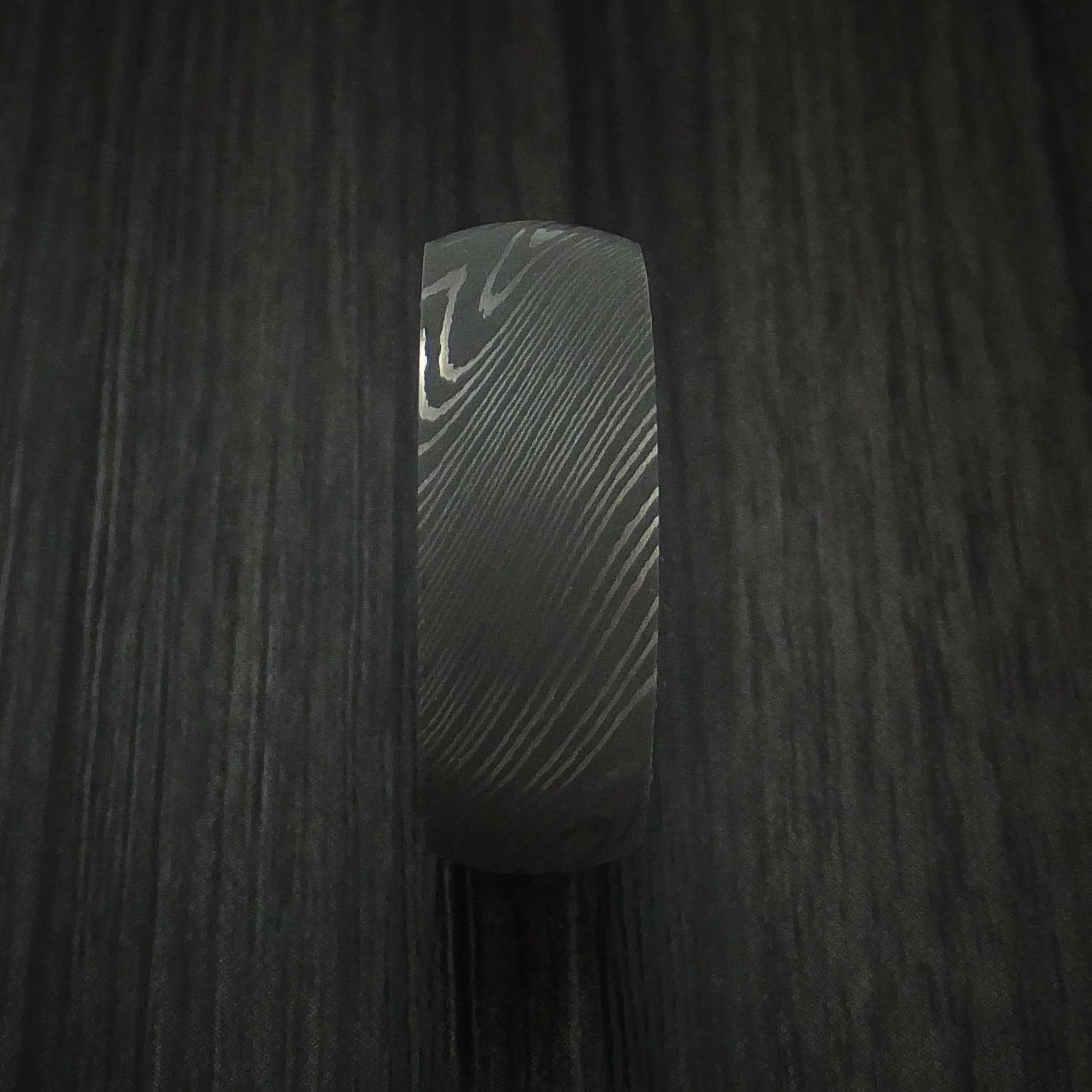 Damascus Steel Men's Ring with Hardwood Interior Sleeve Custom Made - Image 3