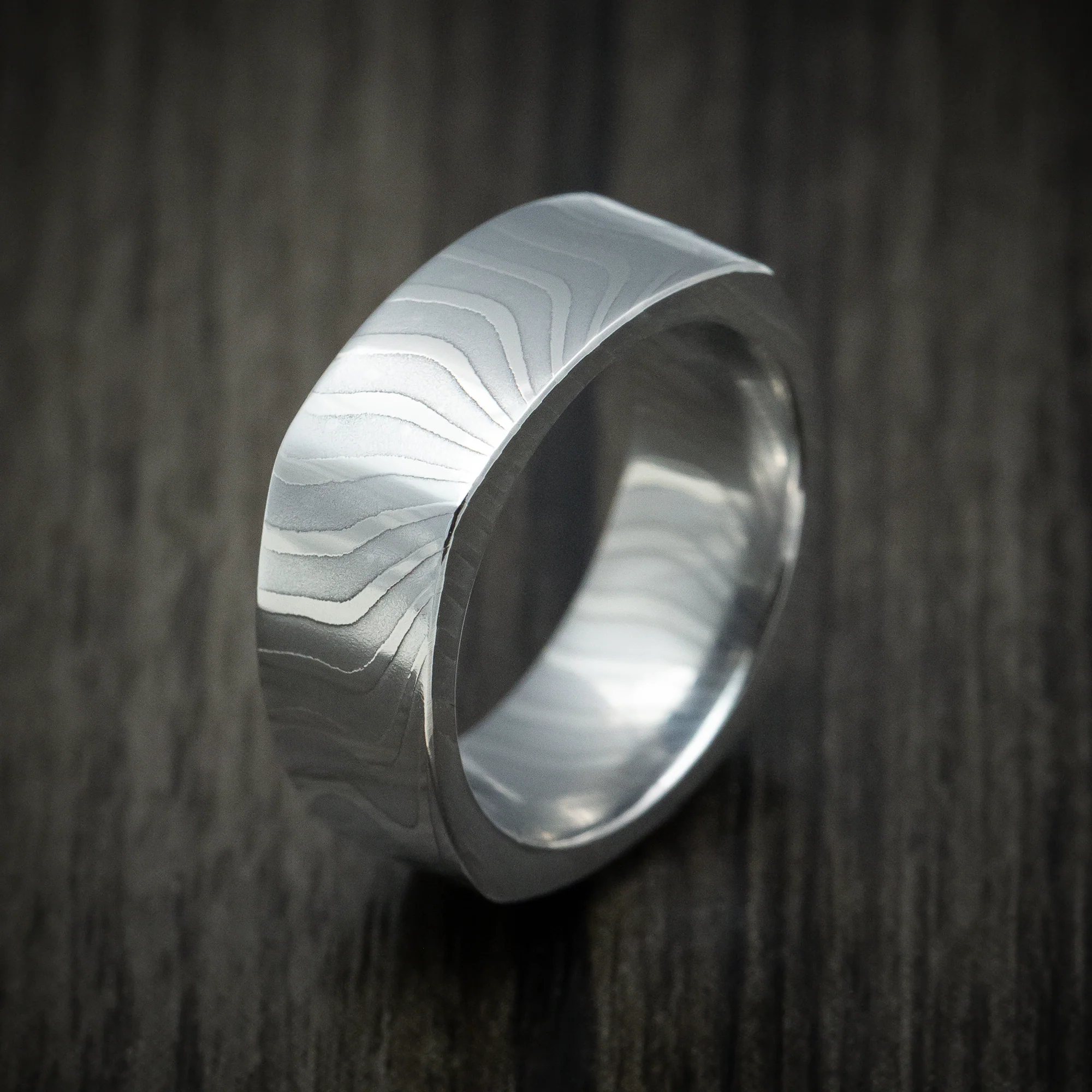 Damascus Steel Squared Men's Ring Custom Made Band - Image 4