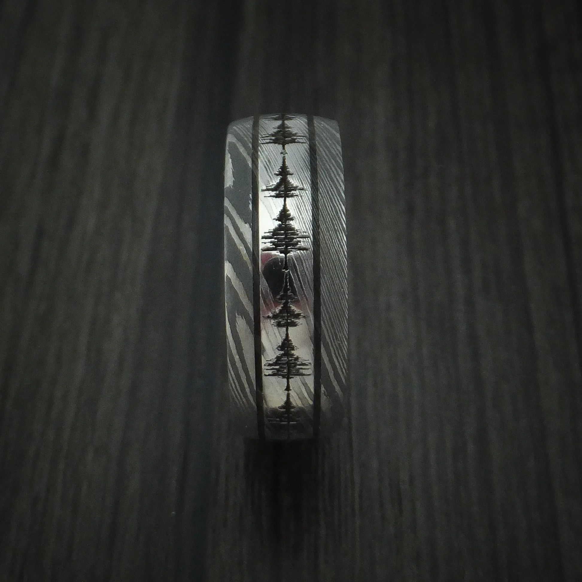 Damascus Steel Two-Tone Sound Wave Men's Ring Custom Made Band - Image 3