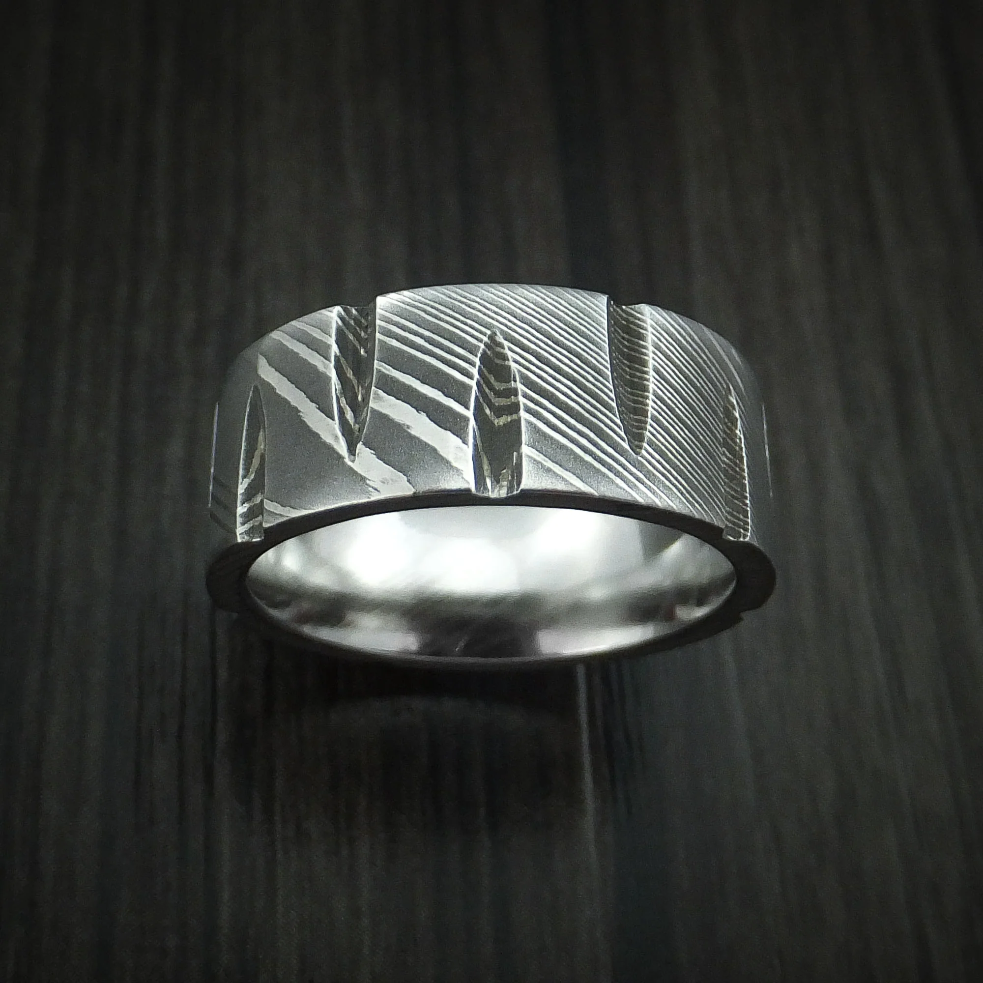 Damascus Steel Wedge Cut Men's Ring Custom Made Band - Image 2