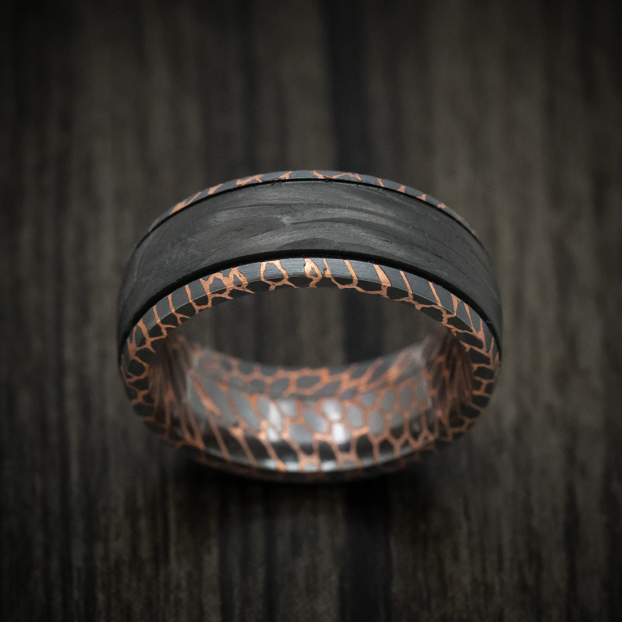 Darkened Superconductor and Forged Carbon Fiber Men's Ring Custom Made Band - Image 2
