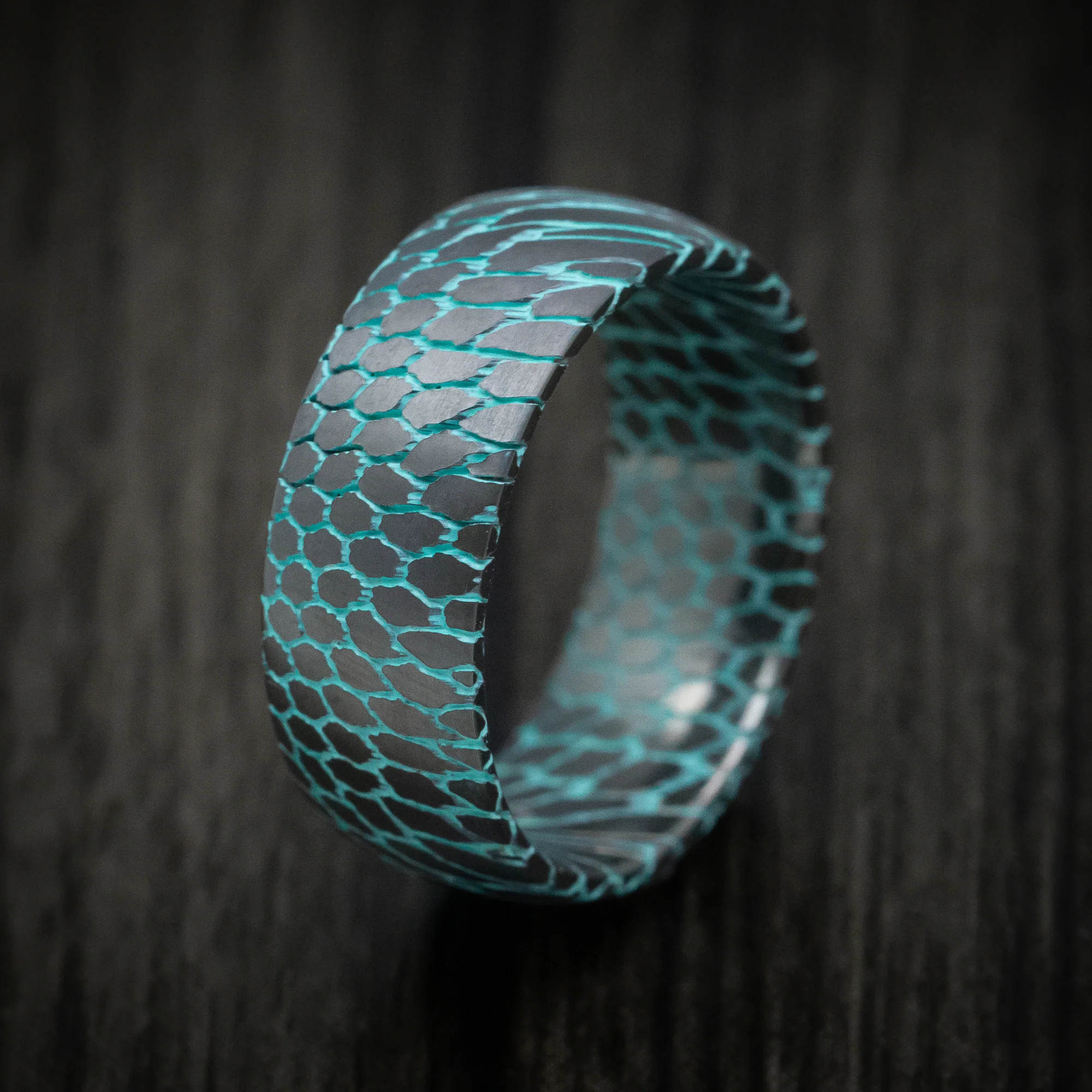 Darkened Superconductor Men's Ring with Cerakote Accent Grooves Custom Made Band - Image 4