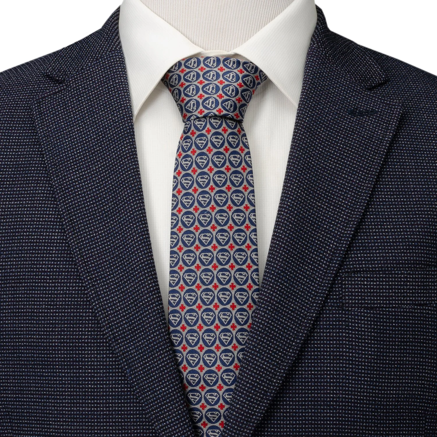 DC Superman Shield Motif Gray Men's Tie - Image 2