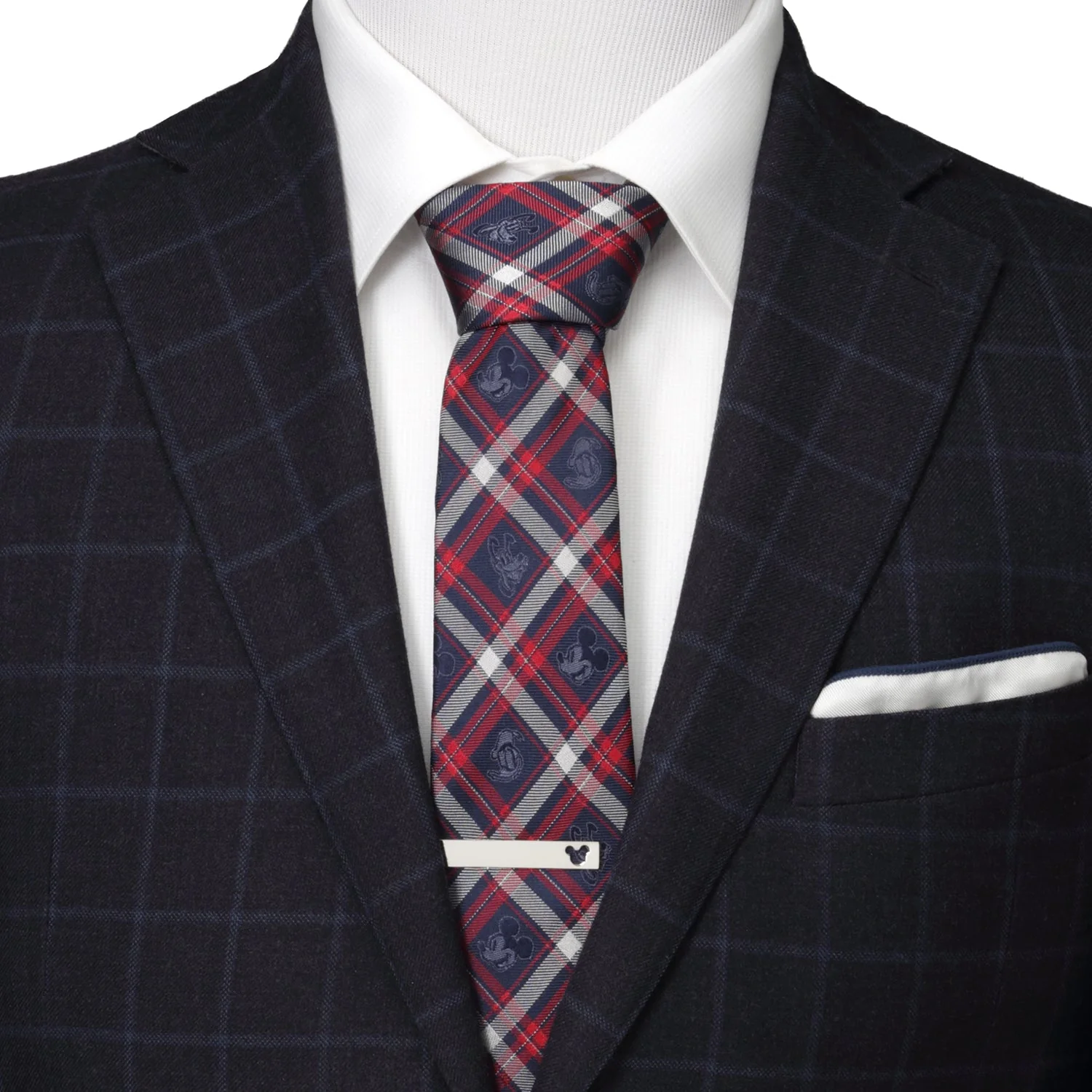 Disney Mickey and Friends Navy Plaid Men's Tie - Image 2