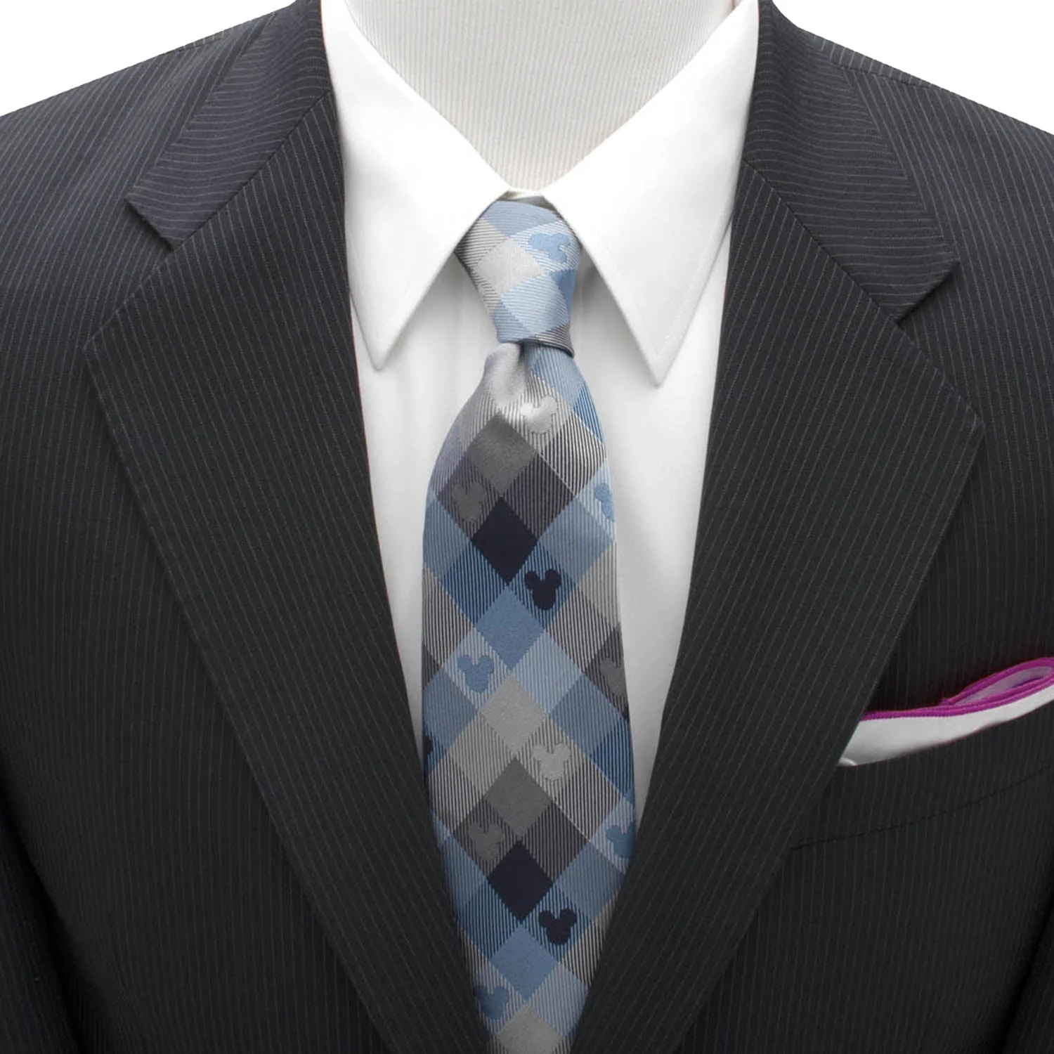 Disney Mickey Mouse Blue Plaid Mens Tie - Image 2