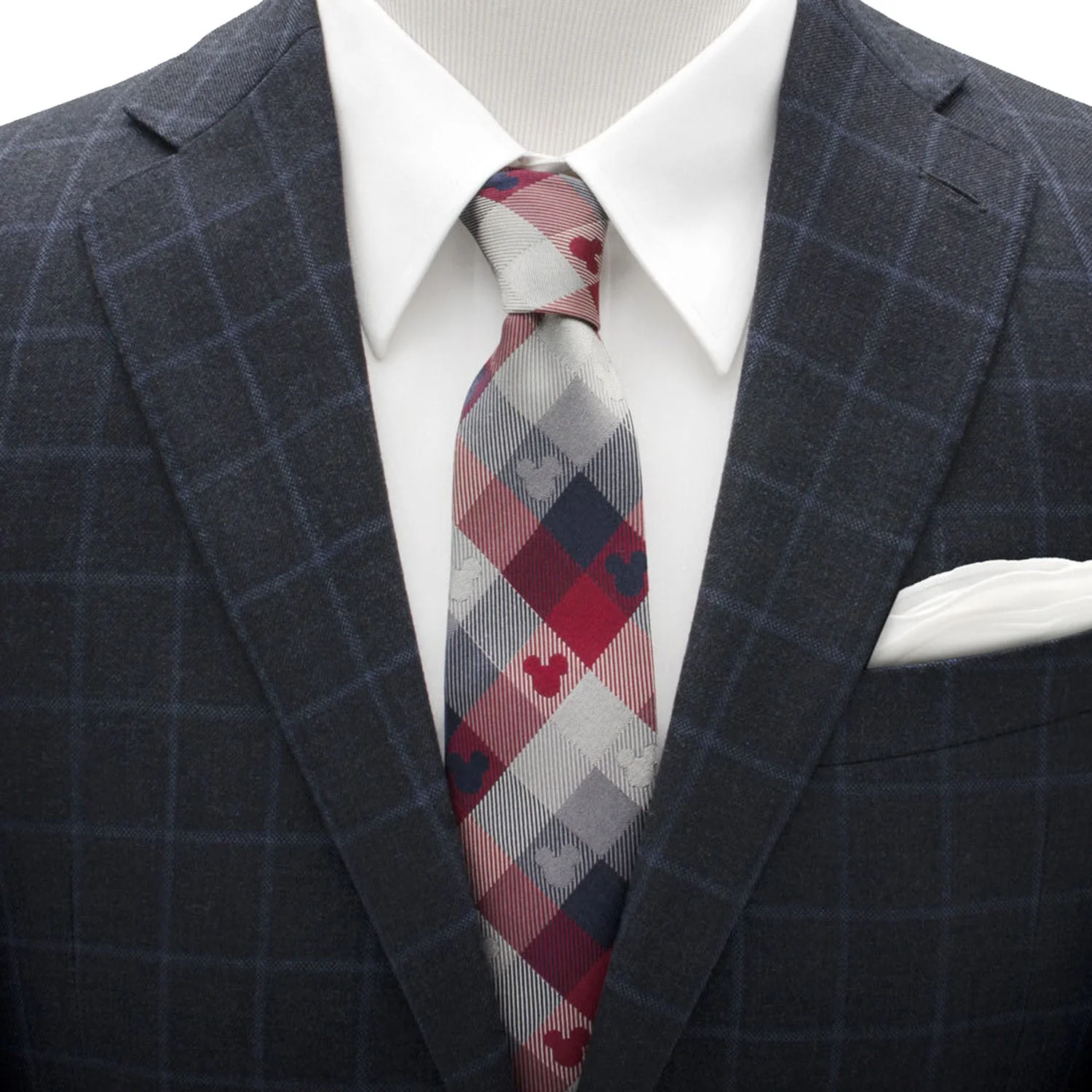 Disney Mickey Mouse Red and Blue Plaid Men's Tie - Image 2