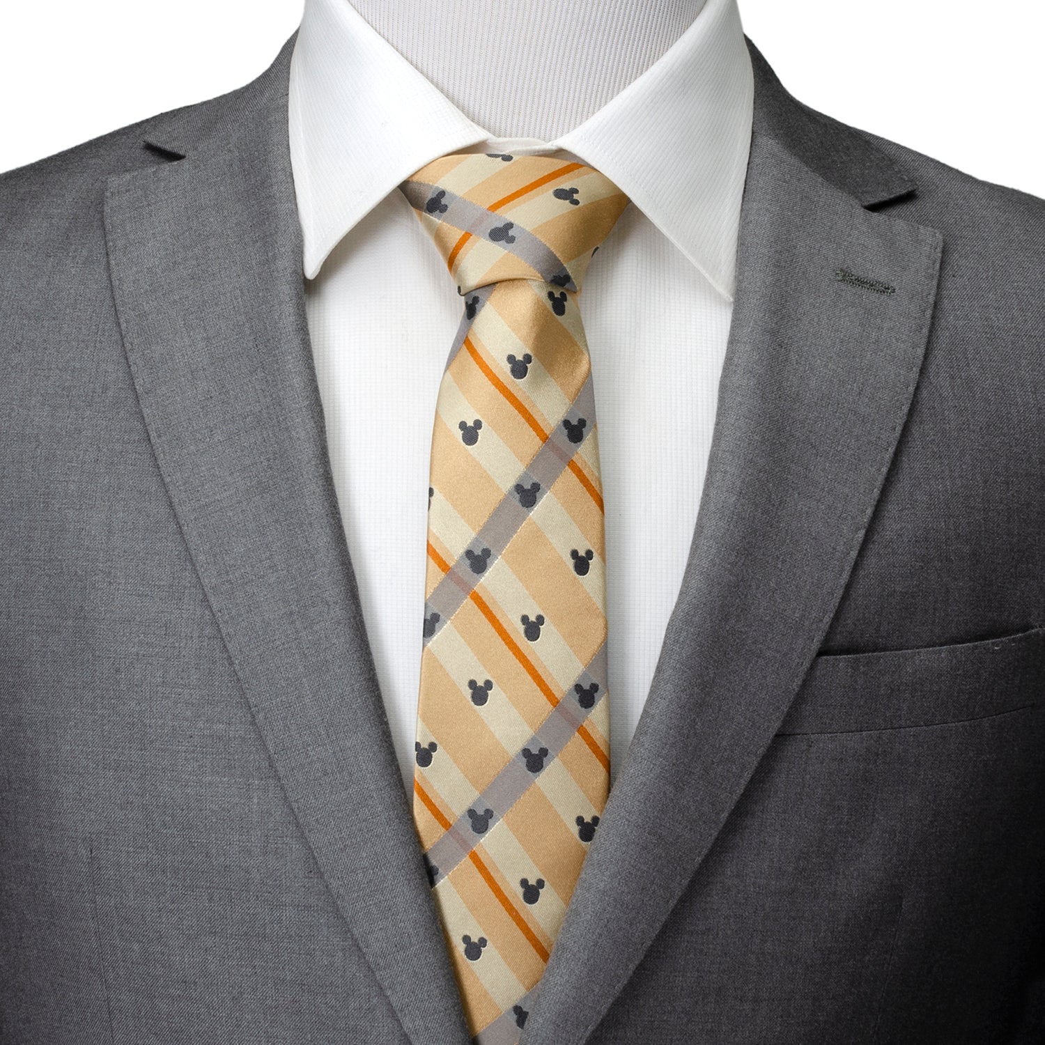 Disney Mickey Mouse Silhouette Tan Plaid Tie - Image 2