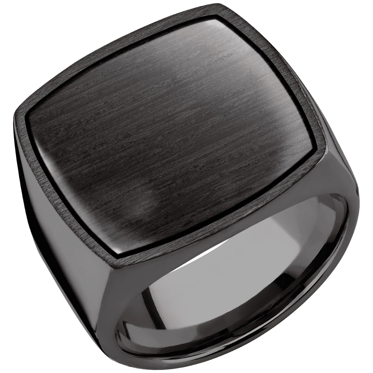 Extra Large Cushion signet ring (22x22mm) in Zirconium, with a Wide style band, a Wenge inlay. - Image 2