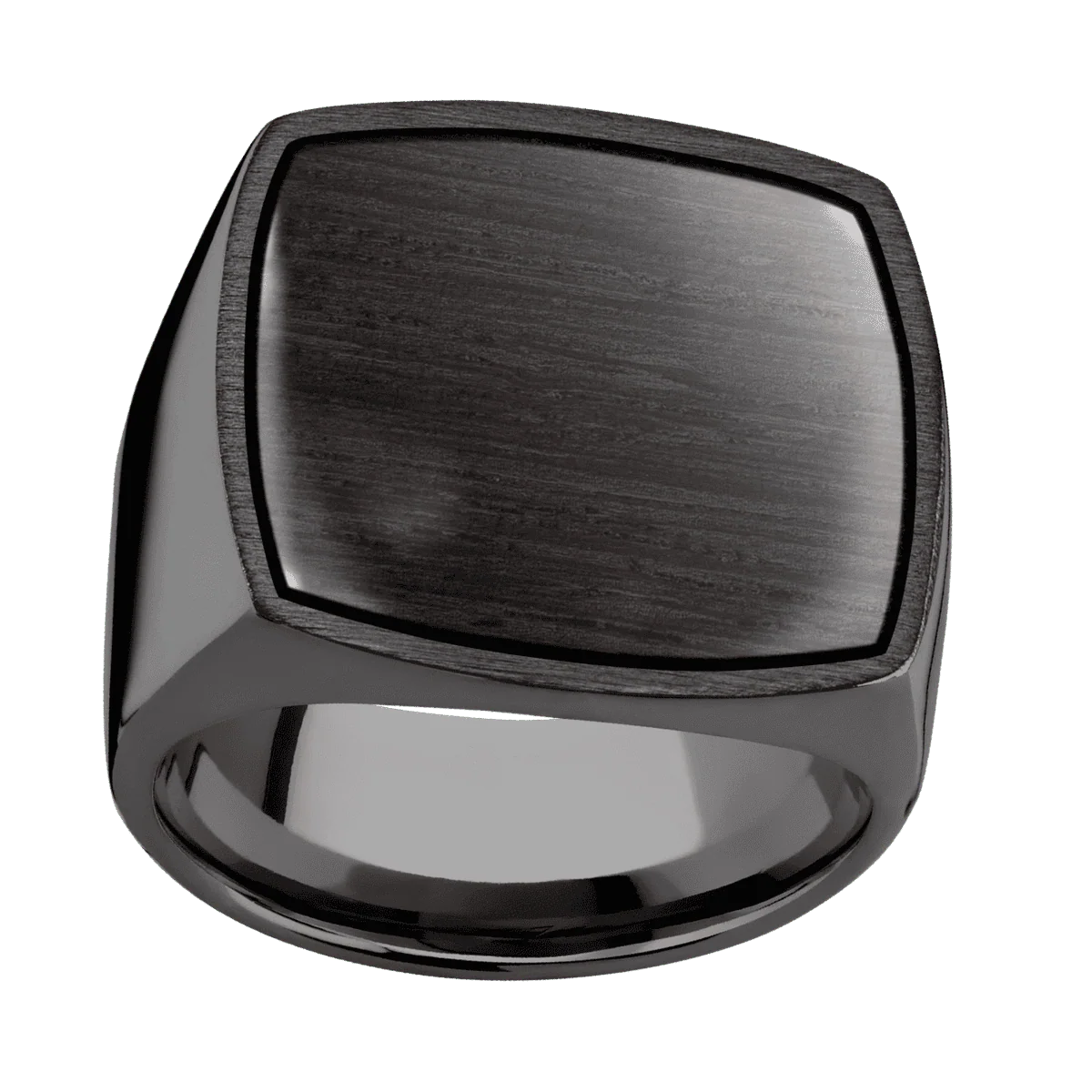 Extra Large Cushion signet ring (22x22mm) in Zirconium, with a Wide style band, a Wenge inlay. - Image 3
