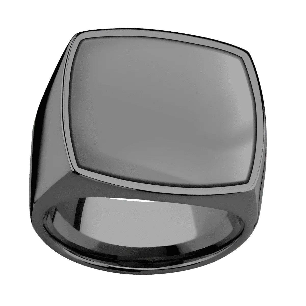 Extra Large Cushion signet ring (22x22mm) in Zirconium, with a Wide style band, a Zirconium inlay. - Image 3