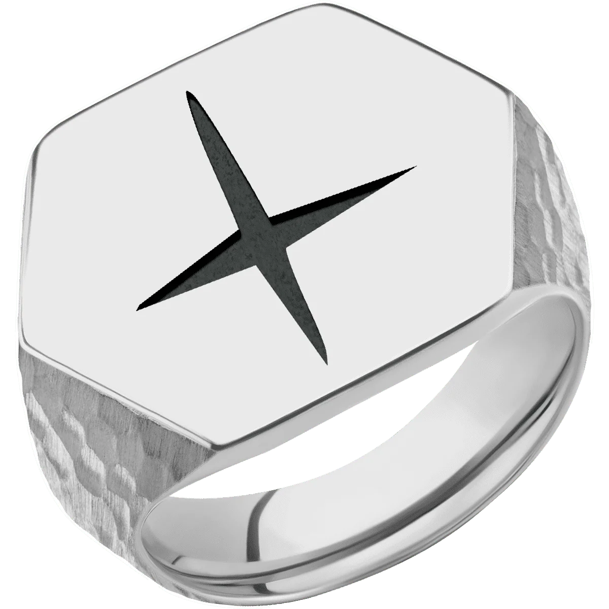 Extra Large Hexagon signet ring (23x20mm) in Platinum, with a Thin style band and a STAR1 engraving. - Image 2