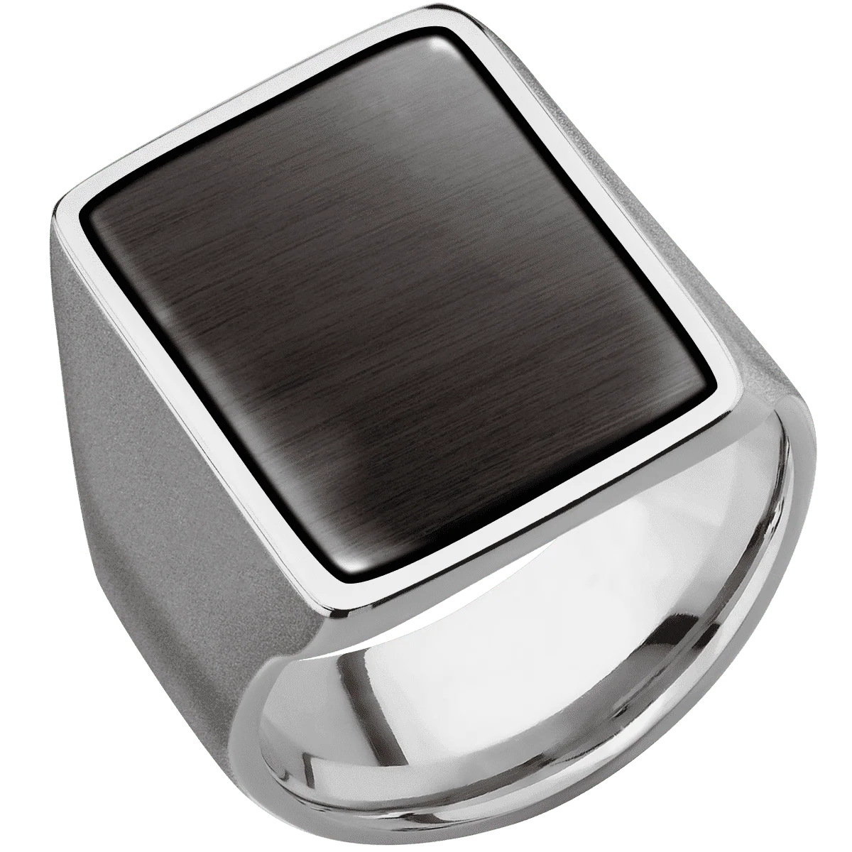 Extra Large Rectangle signet ring (24x17mm) in Titanium, with a Wide style band, a Madagascar Rose Wood inlay. - Image 2